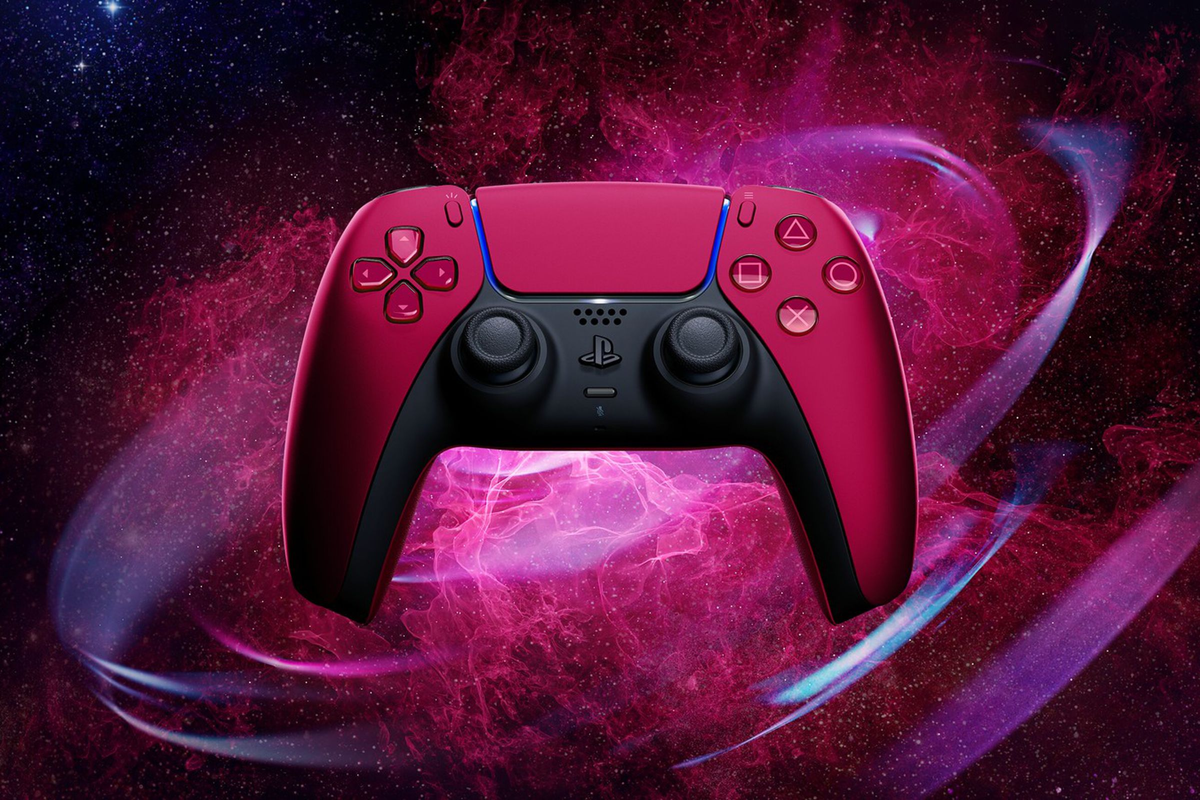 The new DualSense controller comes in two iterations: Midnight Black and Cosmic Red (pictured).