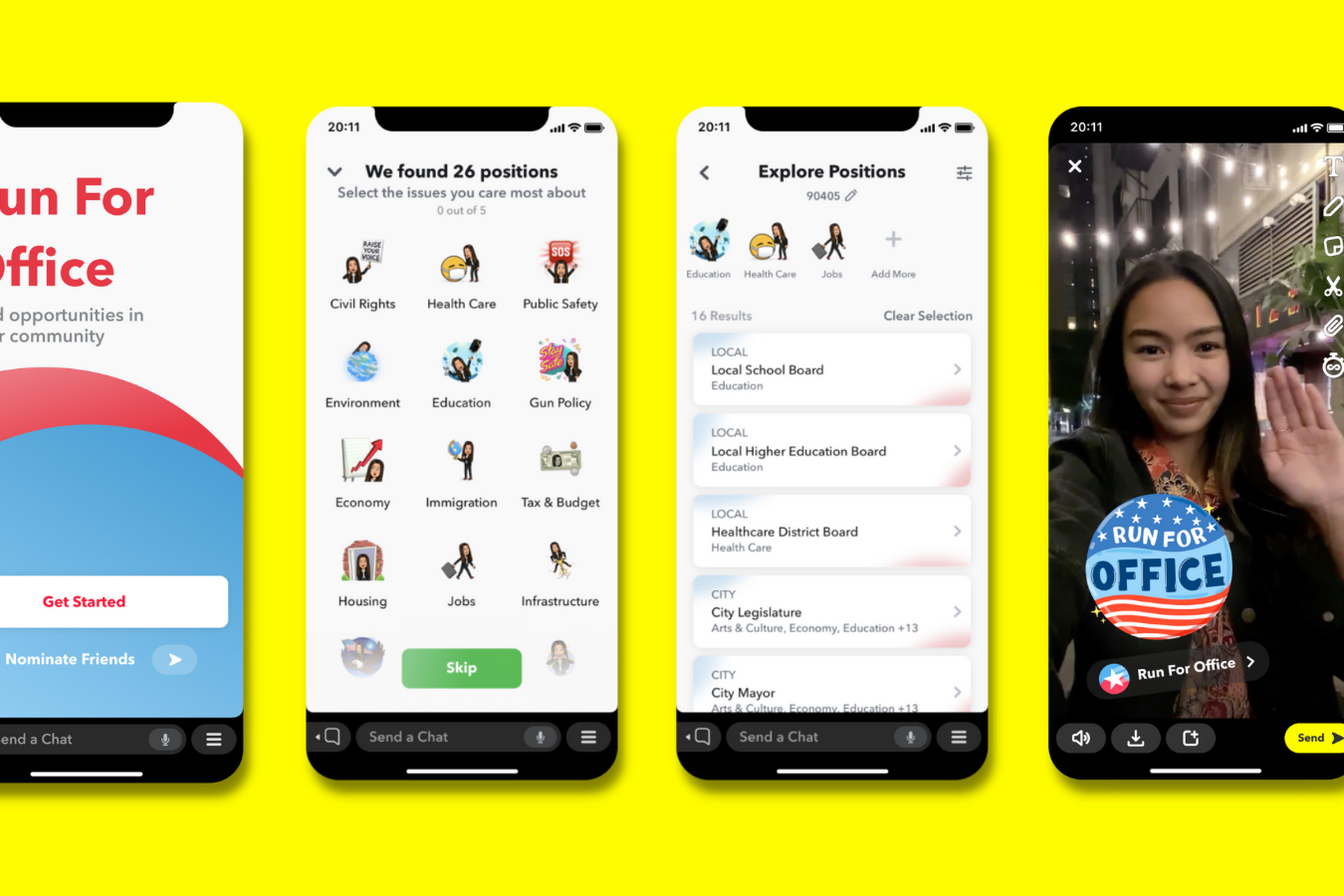 Snapchat has introduced tools to help users run for office