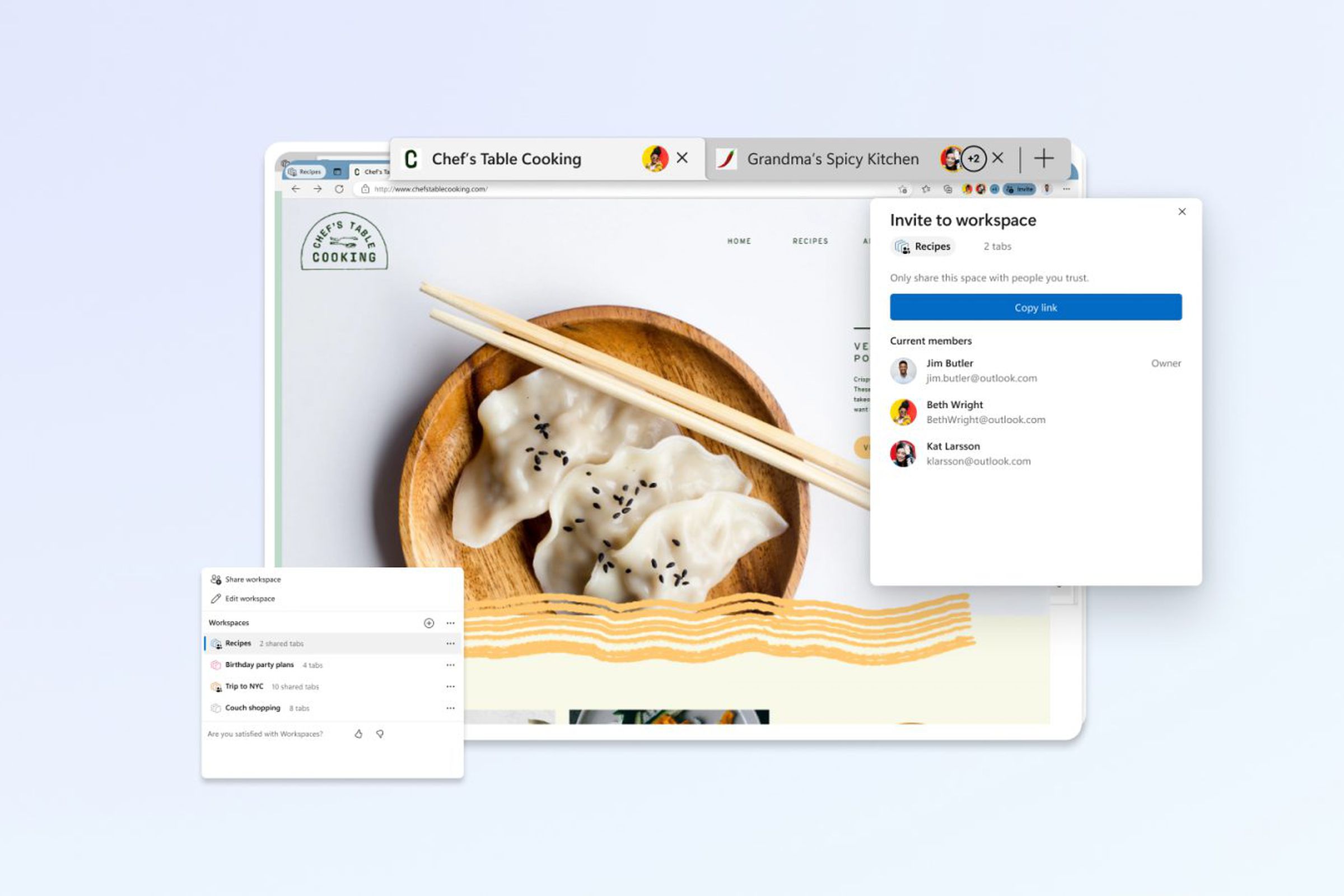 An image showing Microsoft Edge’s Workspaces feature