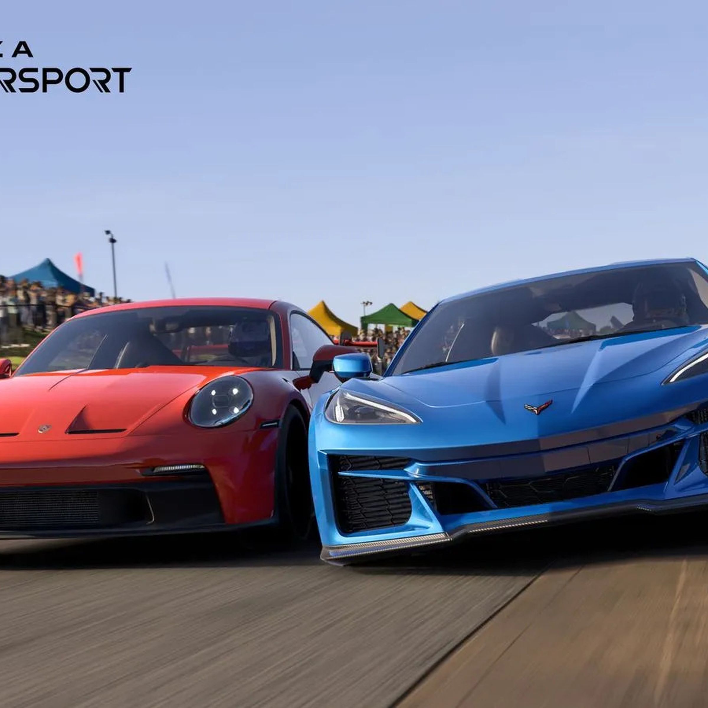 An image showing two cars on a racetrack in Forza Motorsport