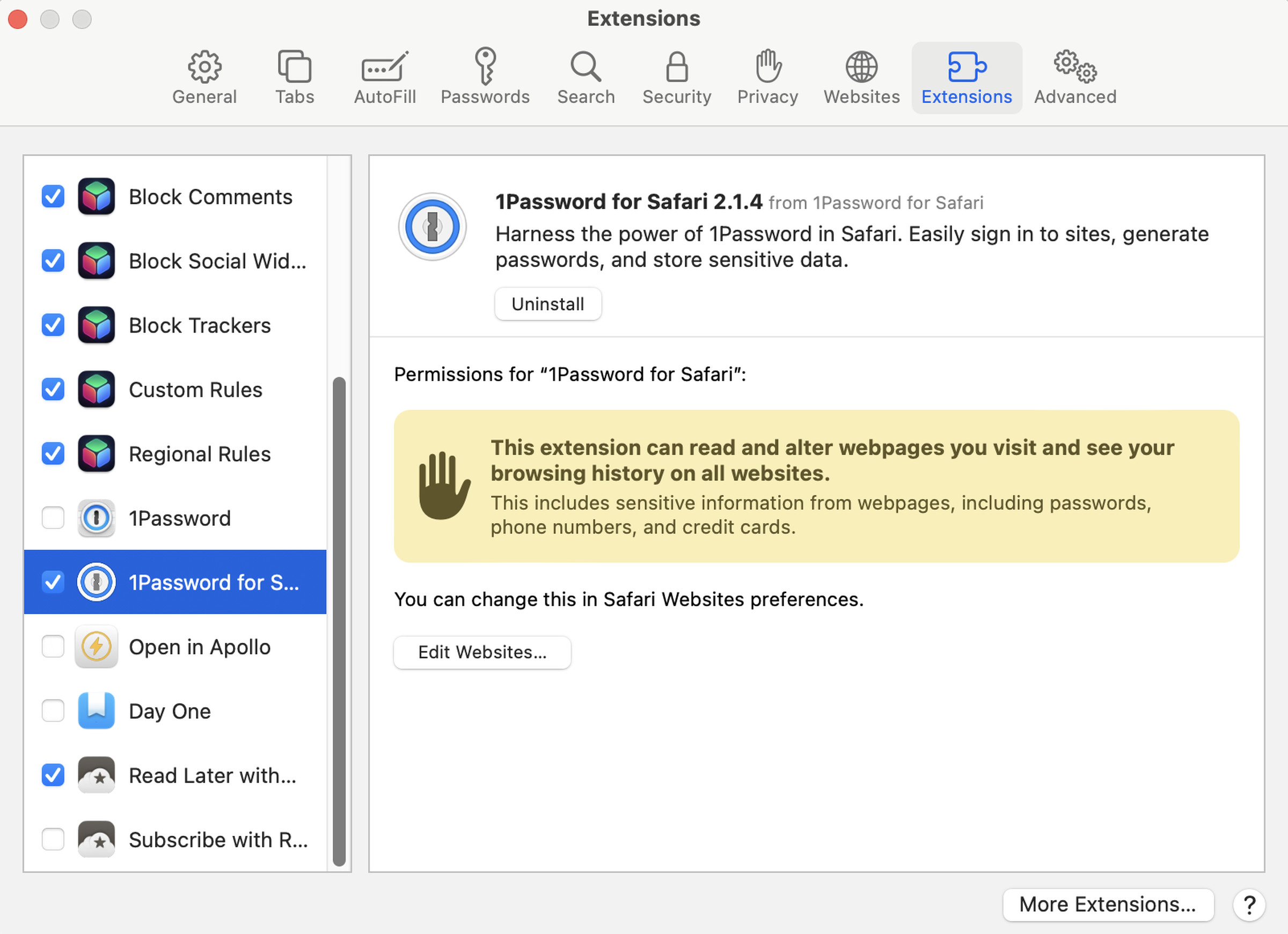 The default 1Password Safari extension doesn’t support Masked Email, but the alternate extension has some serious drawbacks.