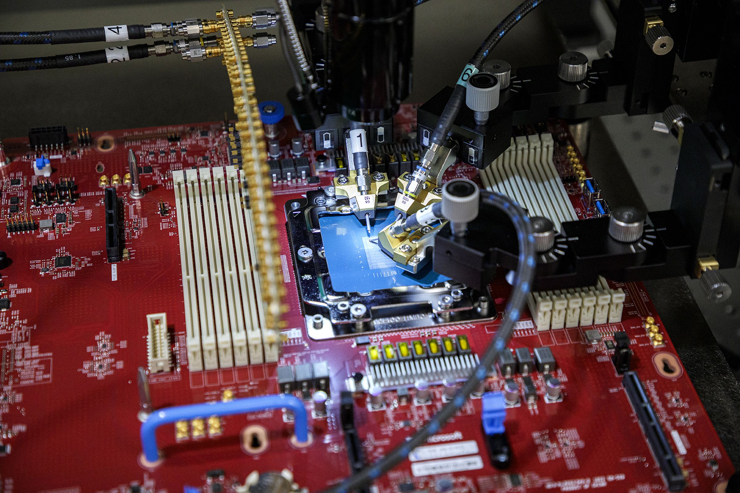 A probe station used to test Microsoft’s Azure Cobalt system-on-chip.
