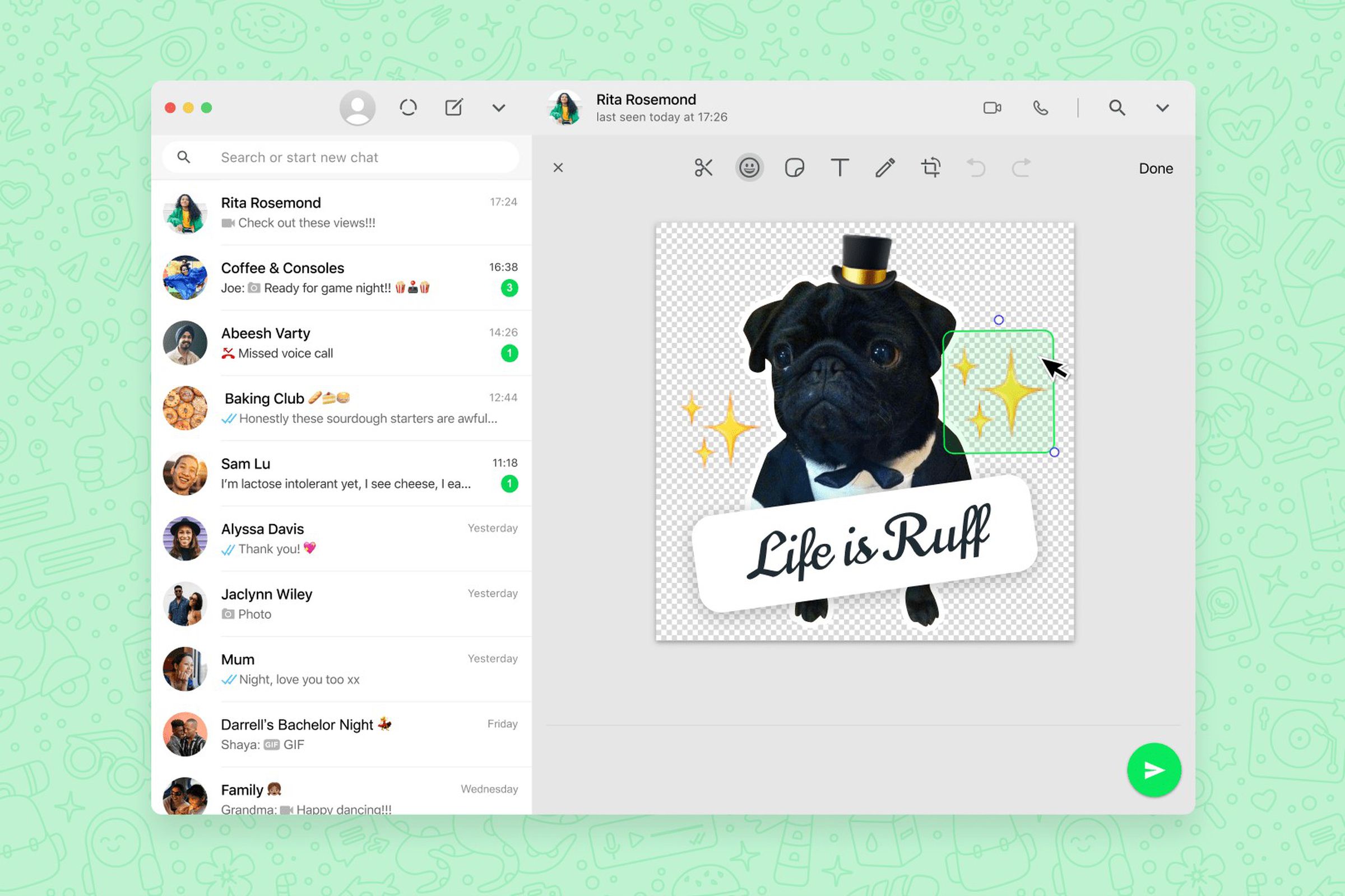 The sticker maker lets you crop out a background, and add extra flourishes like emoji.
