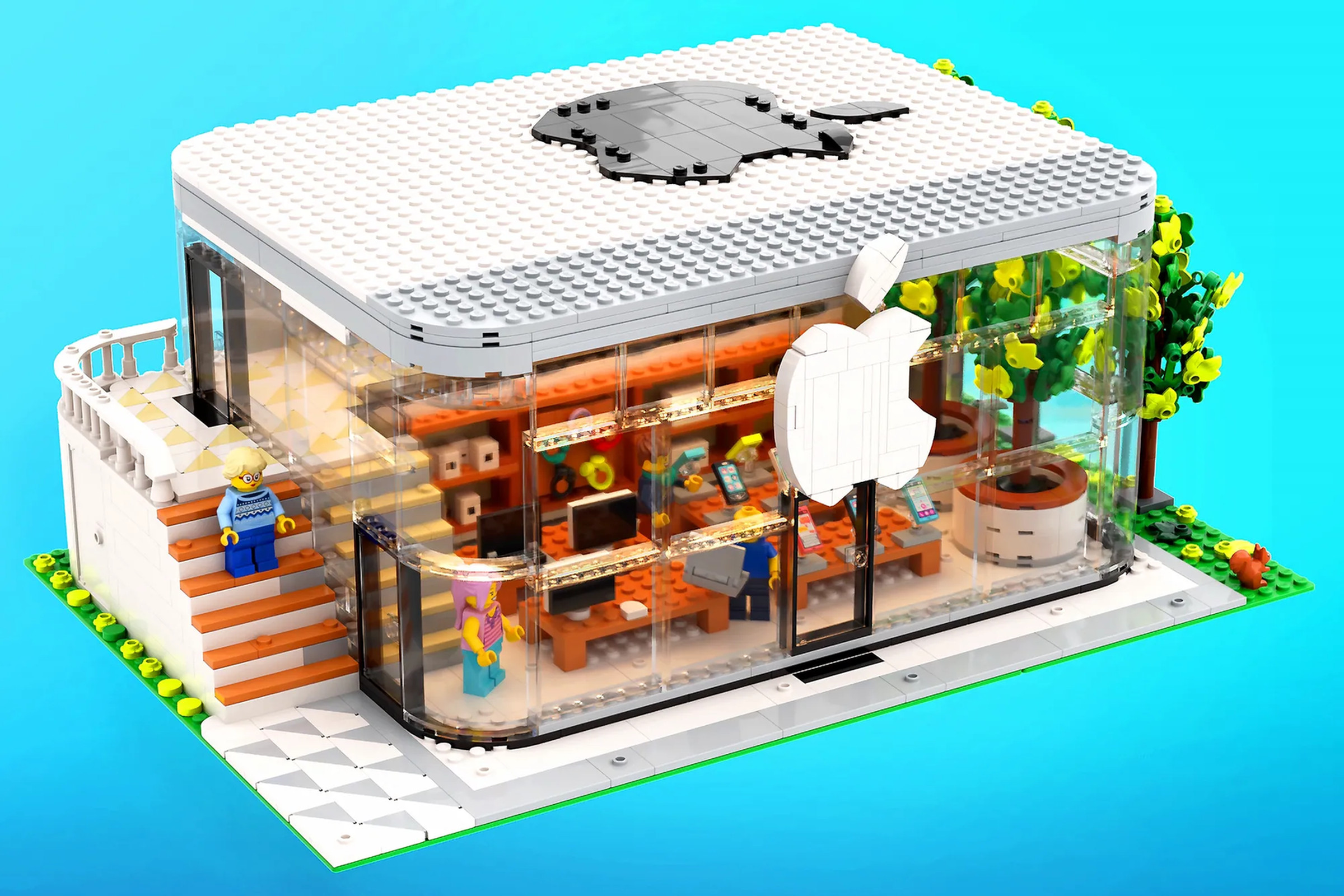 A picture of the Lego Apple Store build in its completed state.