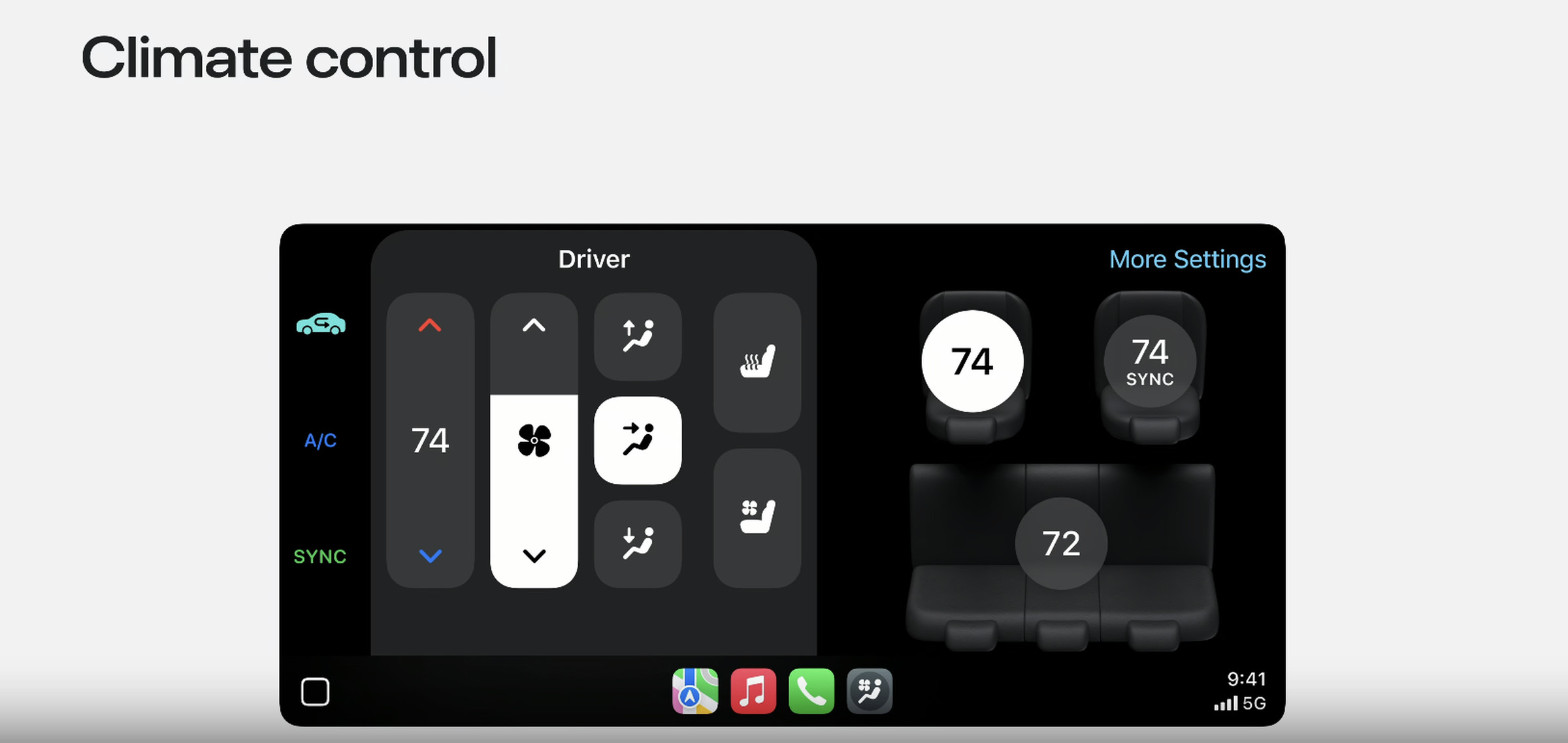A screenshot showing HVAC control in the next generation of CarPlay