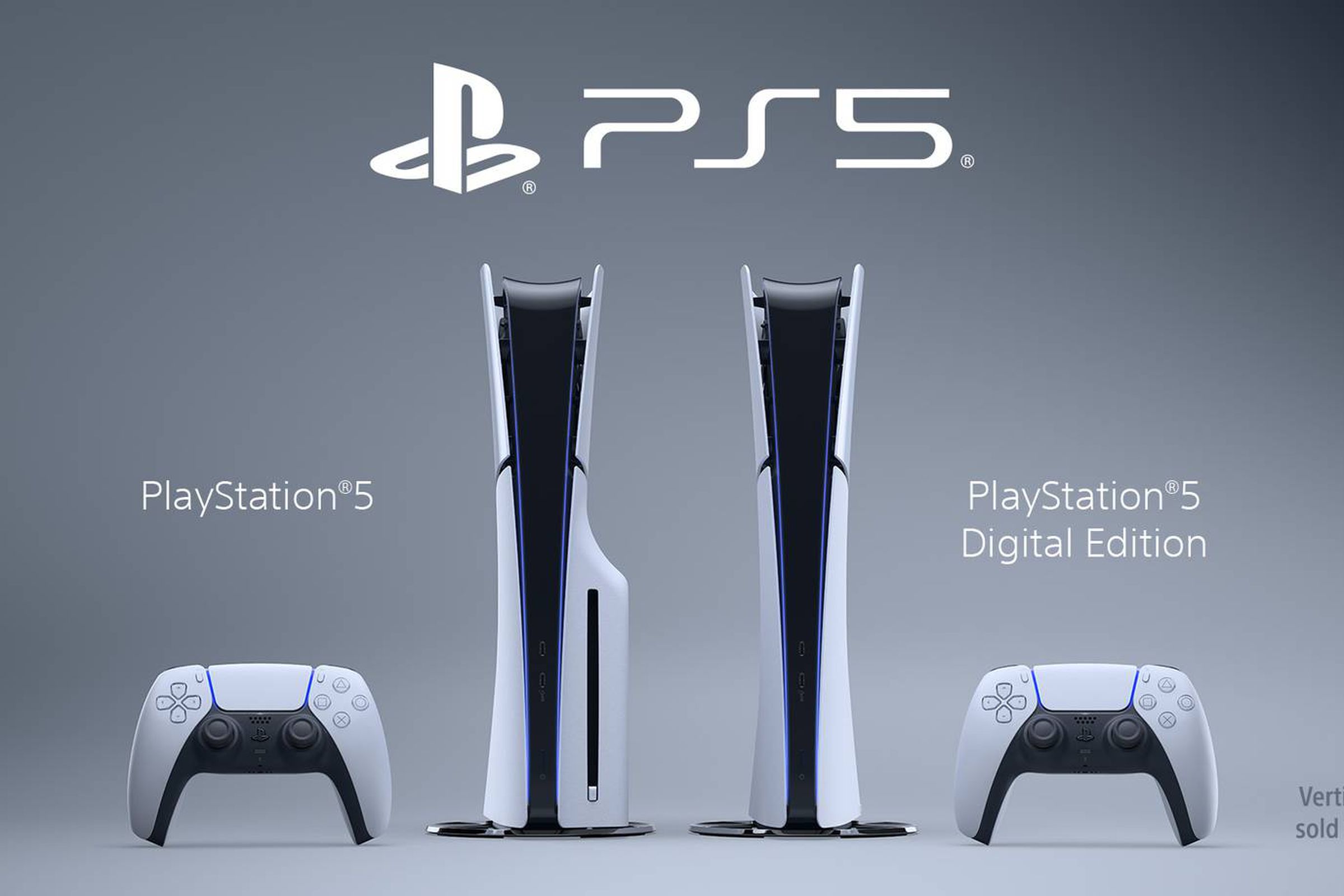 An image of the new PS5 models. On the left, the disc drive version, on the right, the digital version.
