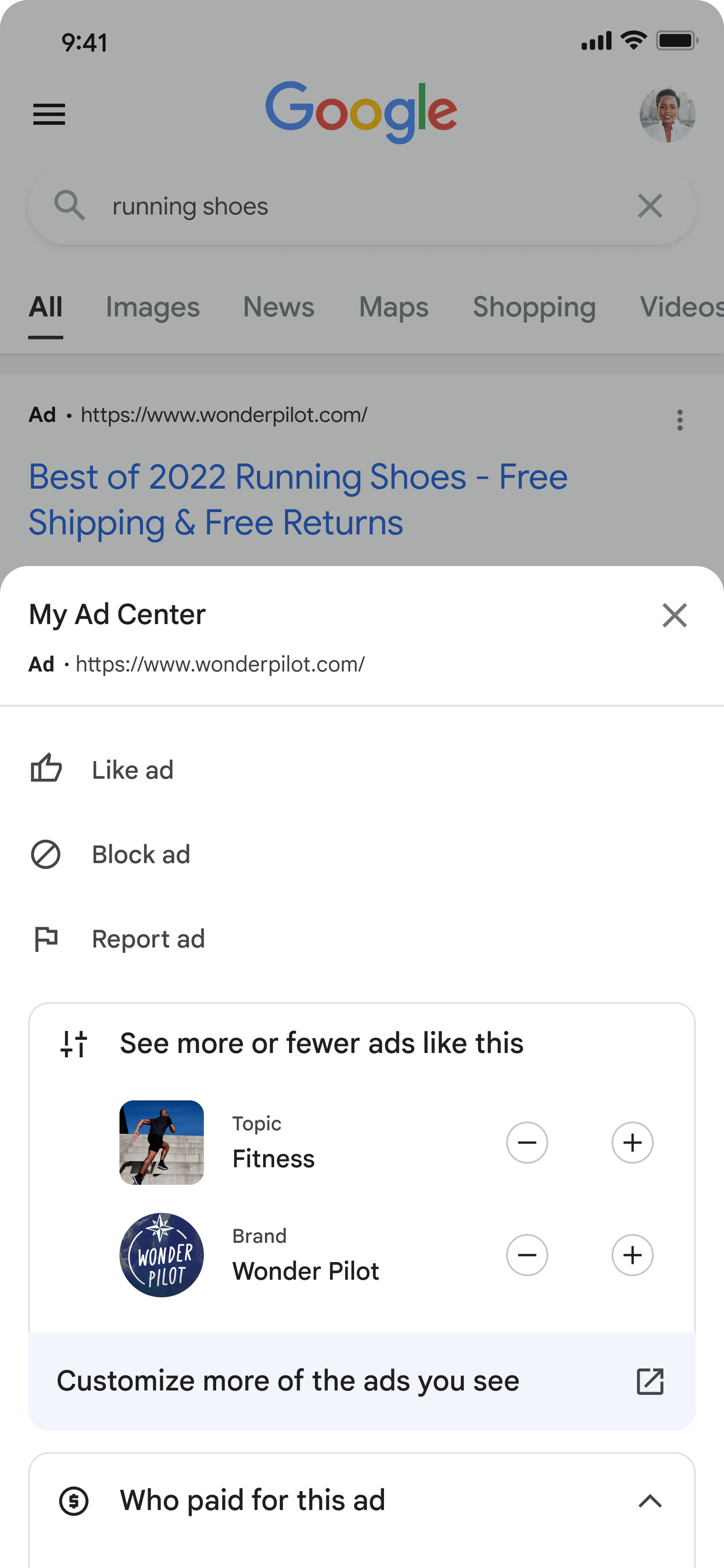 Screenshot of the My Ad Center interface, via Google