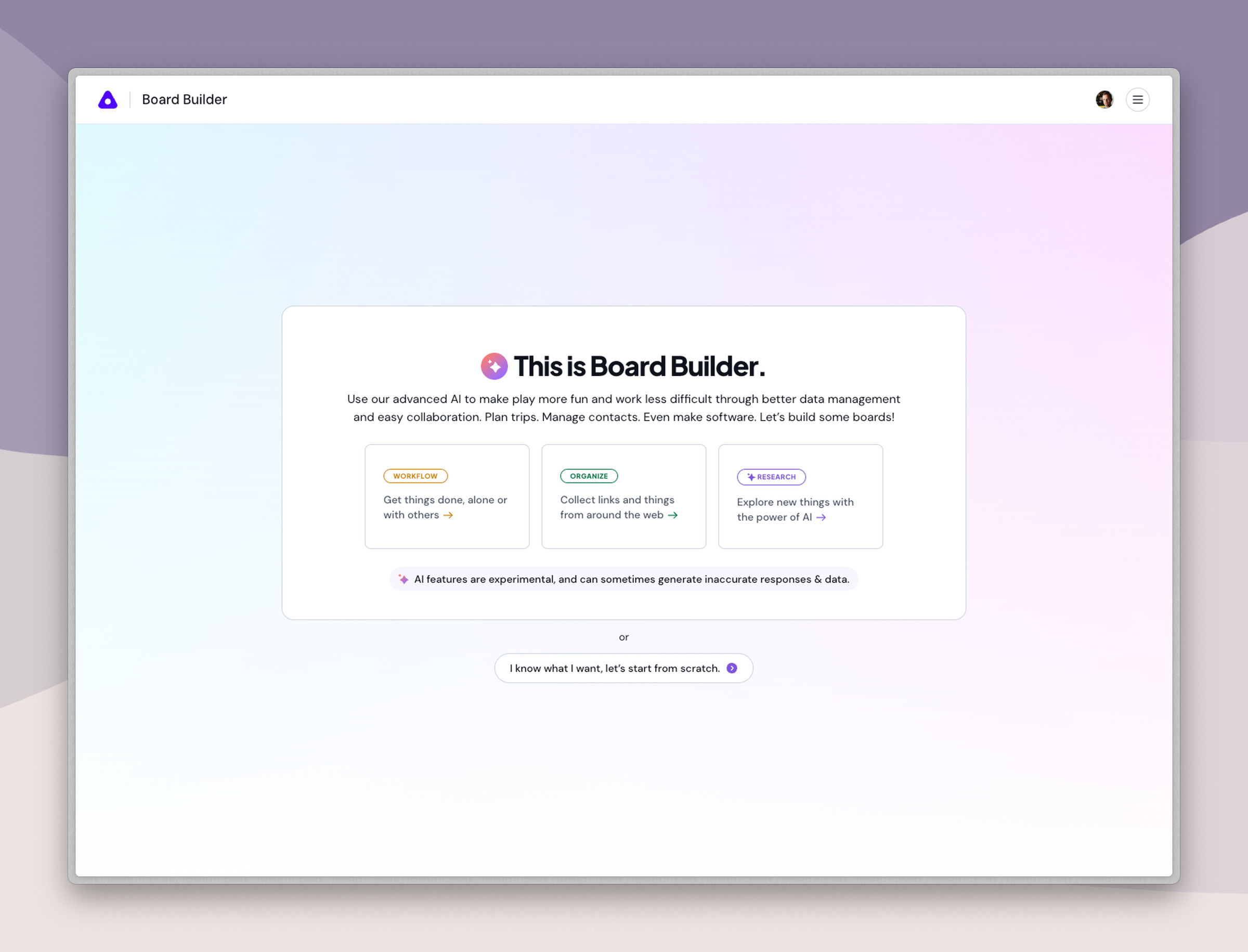 A screenshot of the Board Builder feature in Aboard.