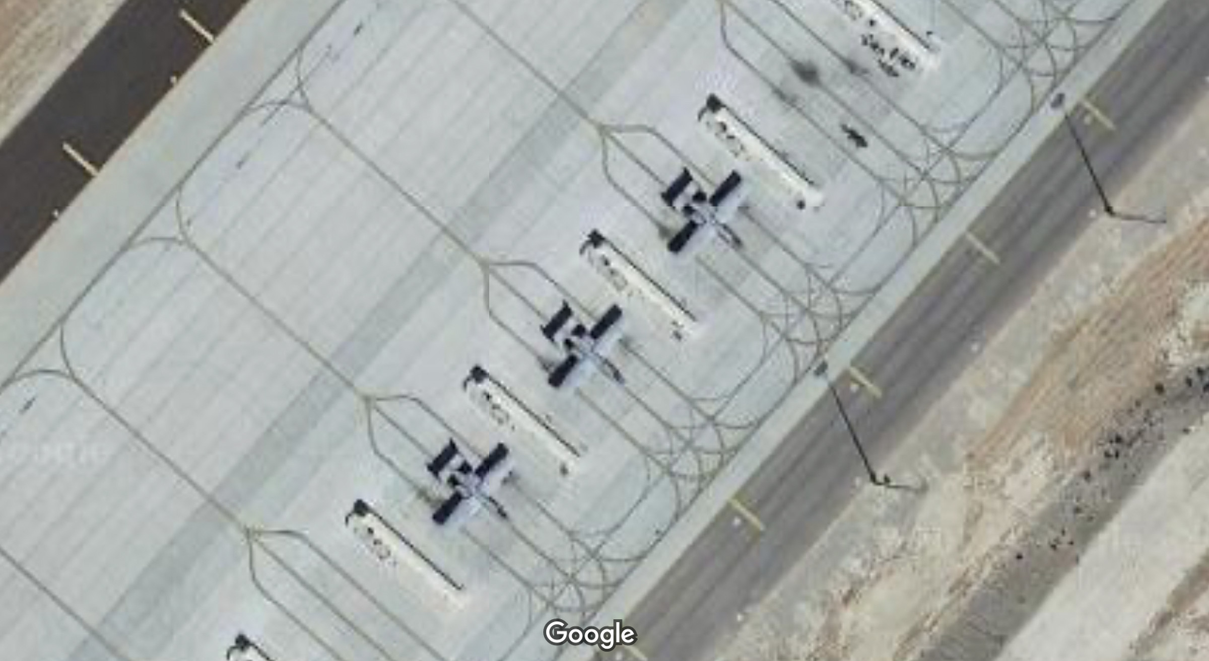 Images of planes from Google Maps at Nellis Air Force Base in Nevada.