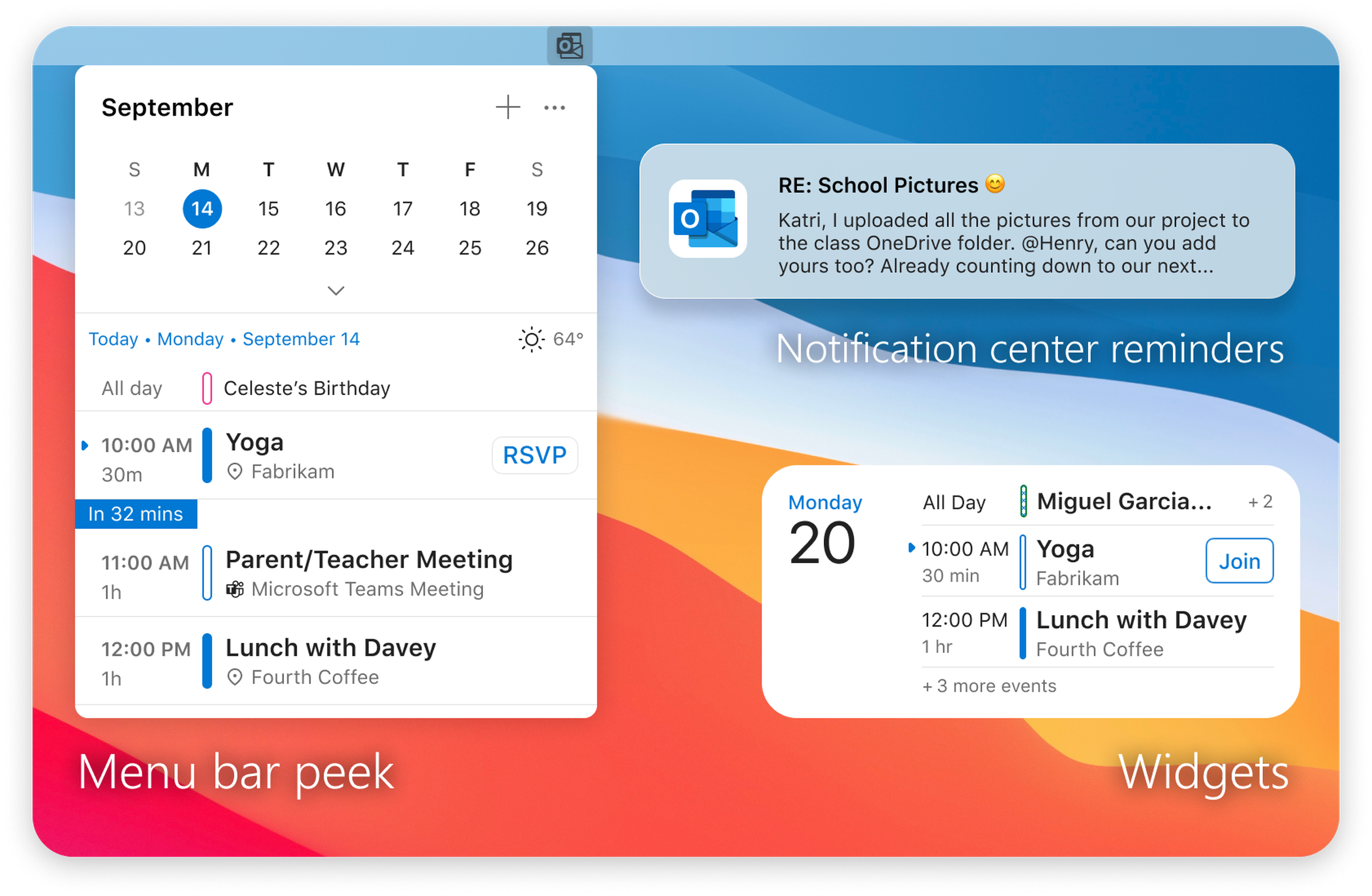 Outlook for Mac will soon support menu bar peek.