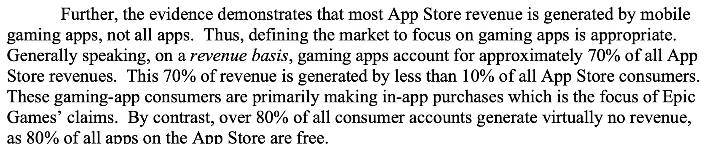 An excerpt from Judge Yvonne Gonzalez Rogers’ ruling detailing App Store revenue breakdown.