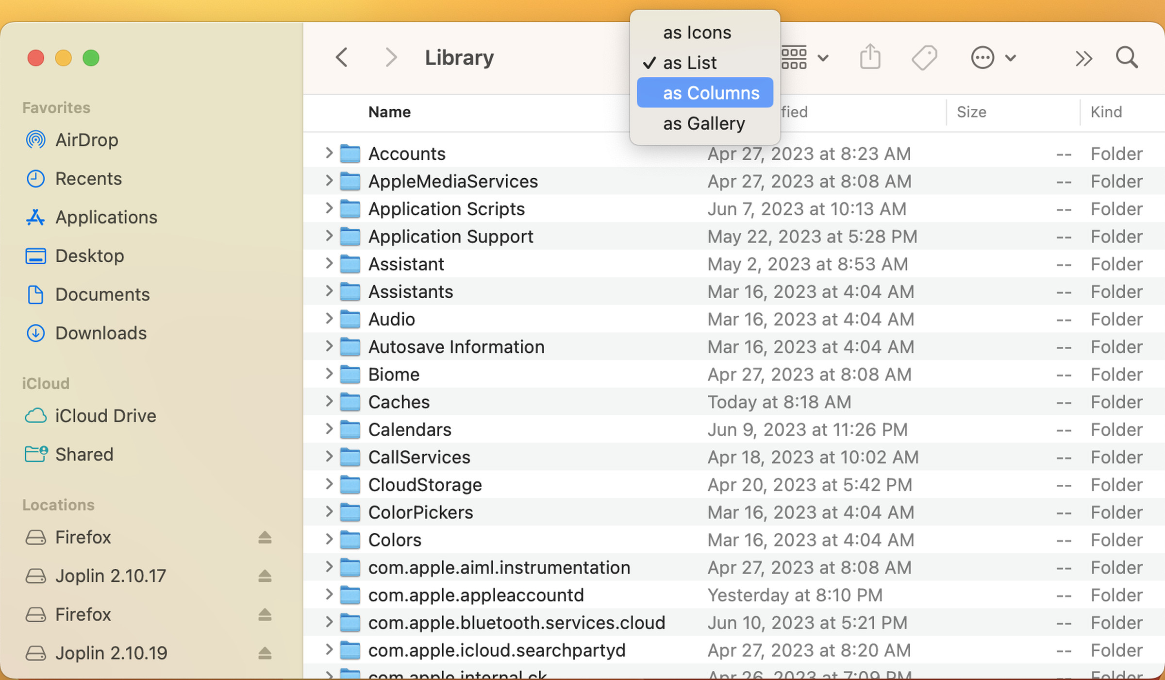 Finder the menu on left, Library headings, drop-down menu listing formats, and listing of files.