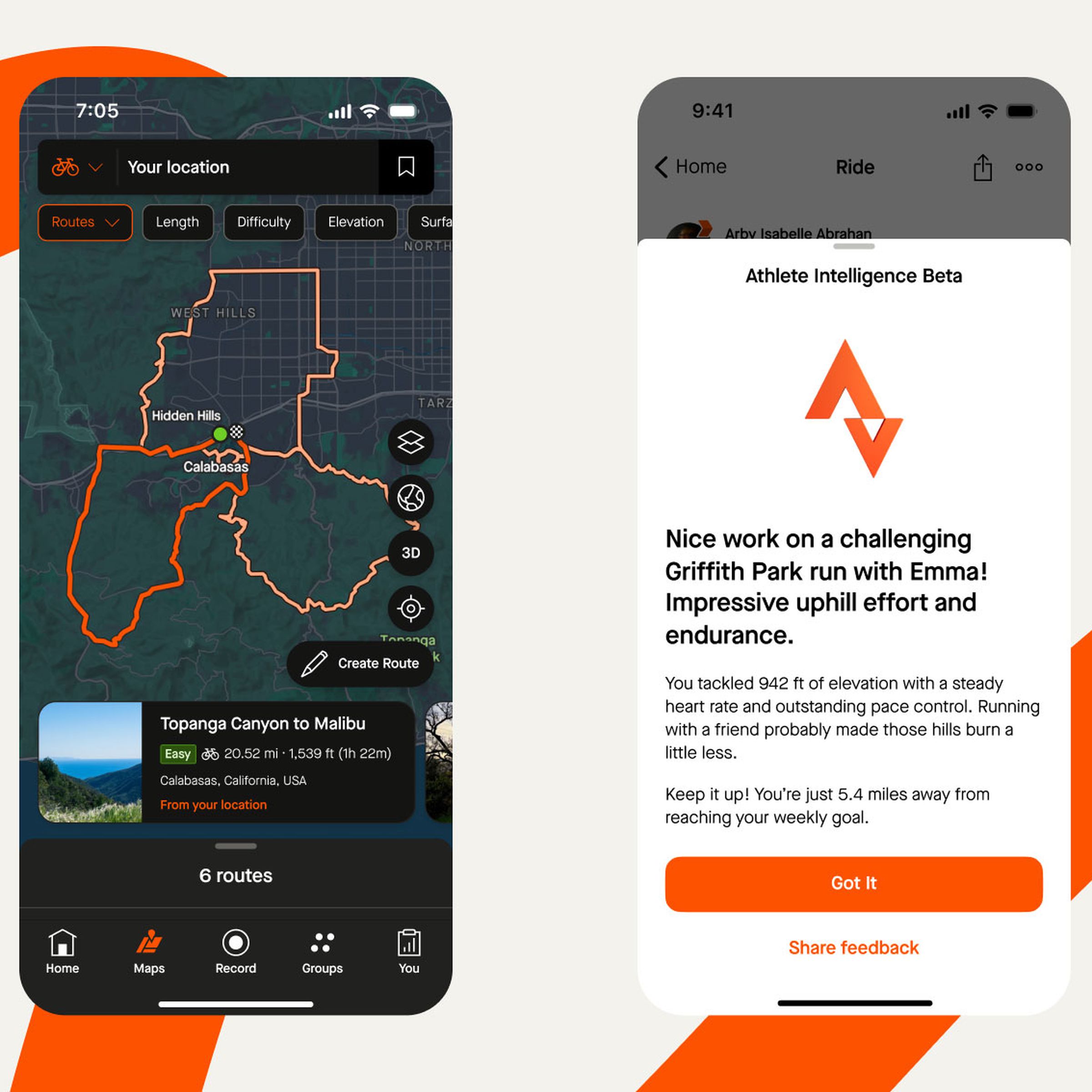 Render of night heat maps and AI summaries in the Strava app