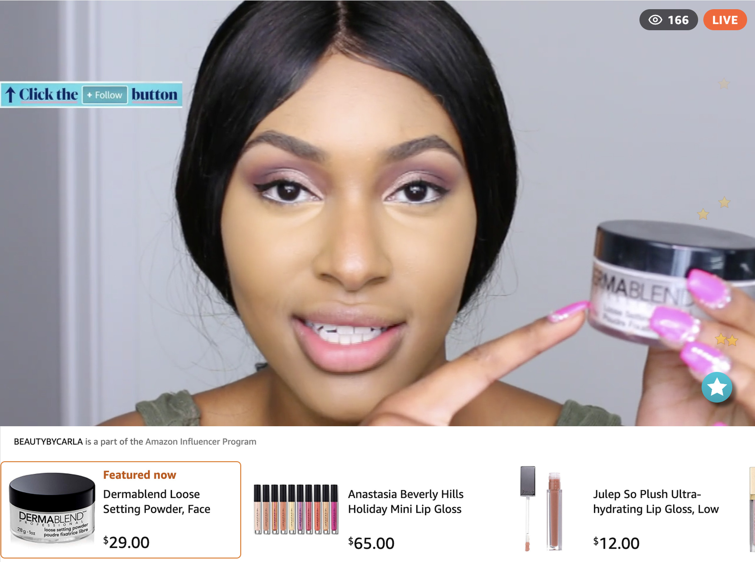 Carla Stevenné showed off beauty products on a recent live stream.