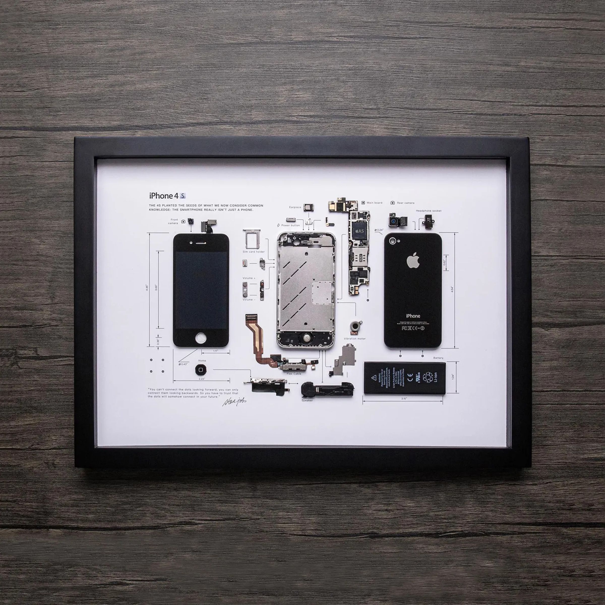 A disassembled iPhone 4S framed against a white background.