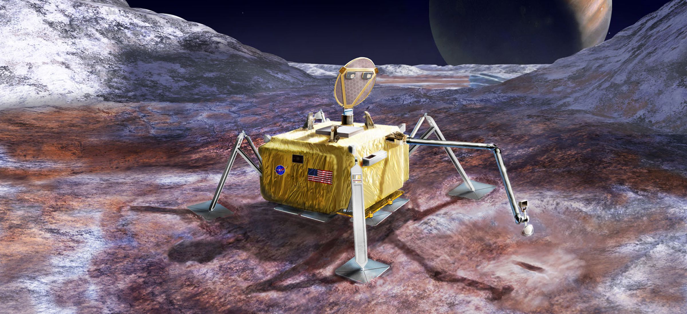 An artist impression of what a Europa lander could look like