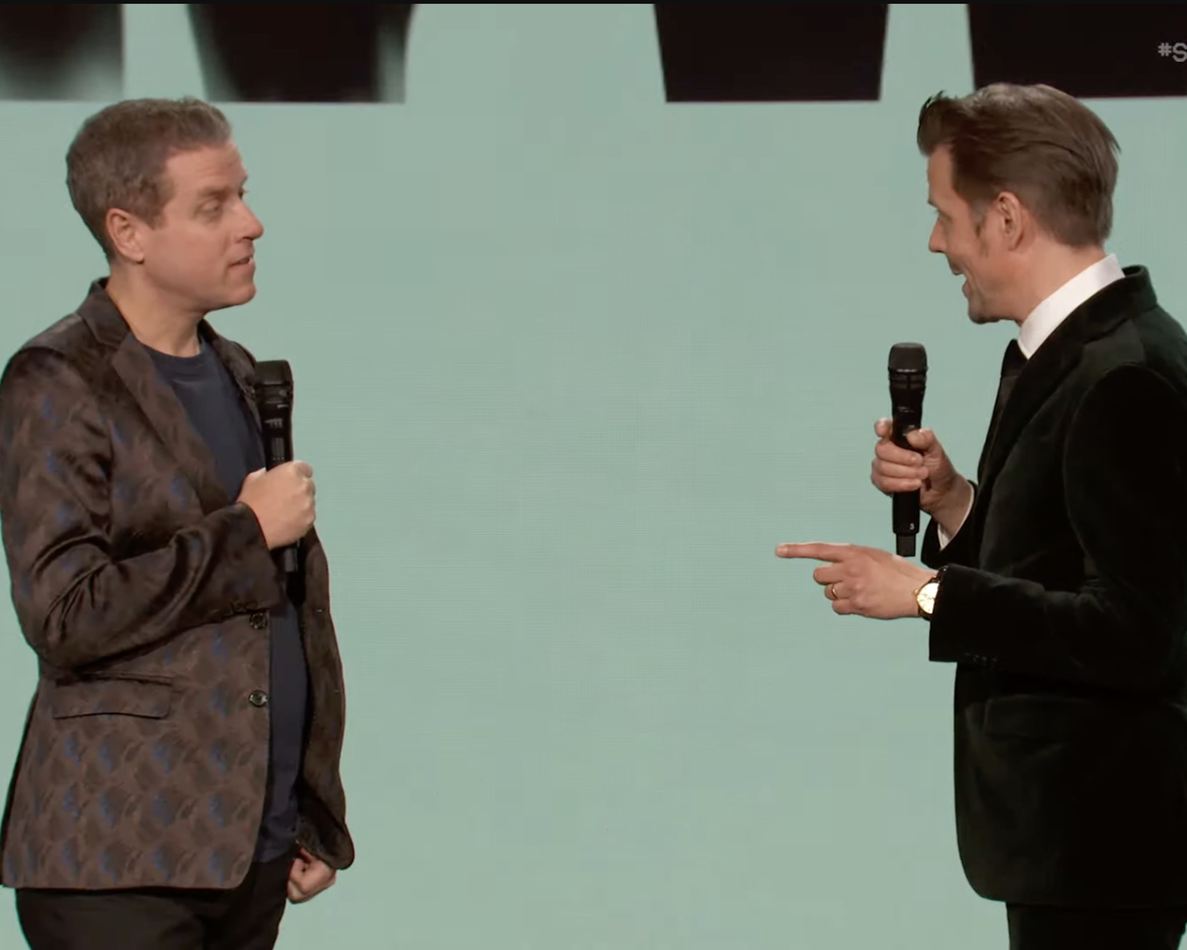 Screenshot from Summer Game Fest featuring Geoff Keighley and Sam Lake from Remedy Entertainment