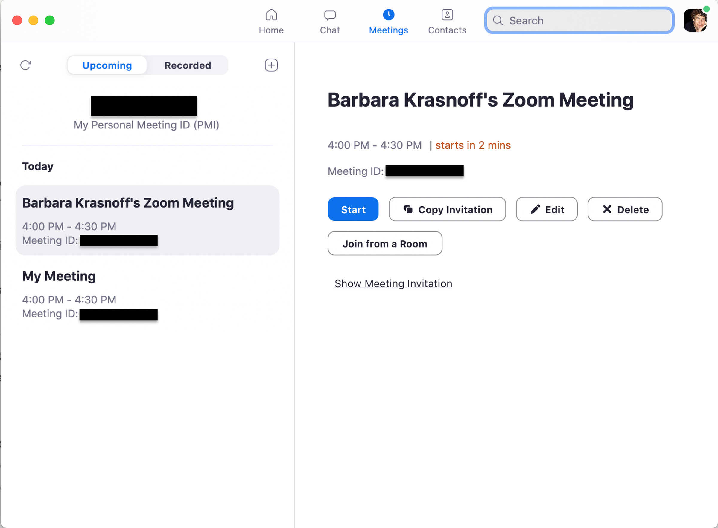 As with the web version, you have many options for scheduling a meeting