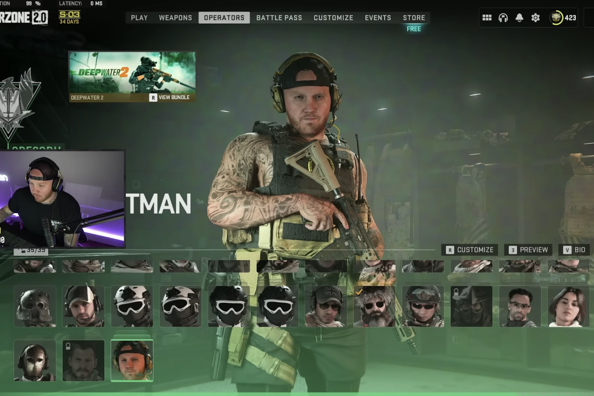 Screenshot from a Timthetatman YouTube video highlighting the streamer’s Call of Duty operator bundle