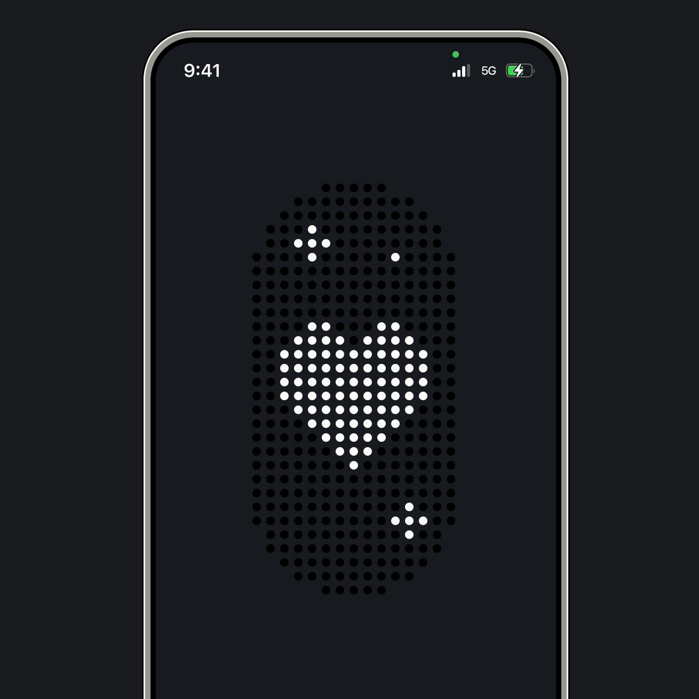 An illustration showing an app with a black background showing hearts on a black display that mimics the matrix display used on VanMoof e-bikes.