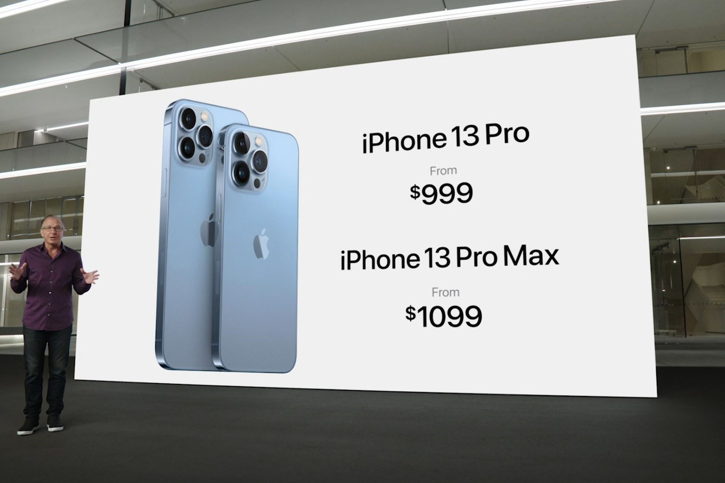 Prices for iPhone 13 Pro and iPhone Pro Max, as announced at the 2021 Apple Event.