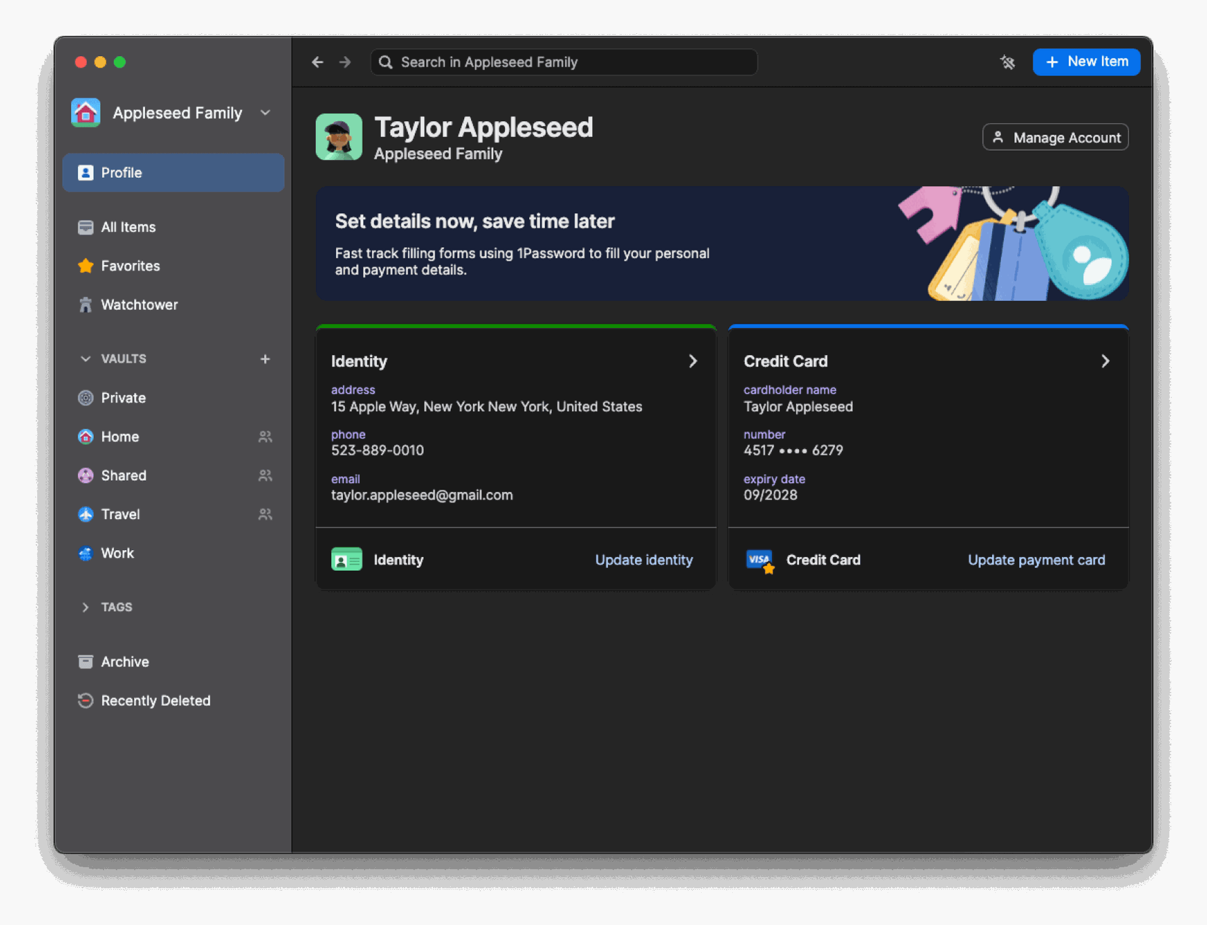A screenshot of 1Password’s user-interface on macOS.
