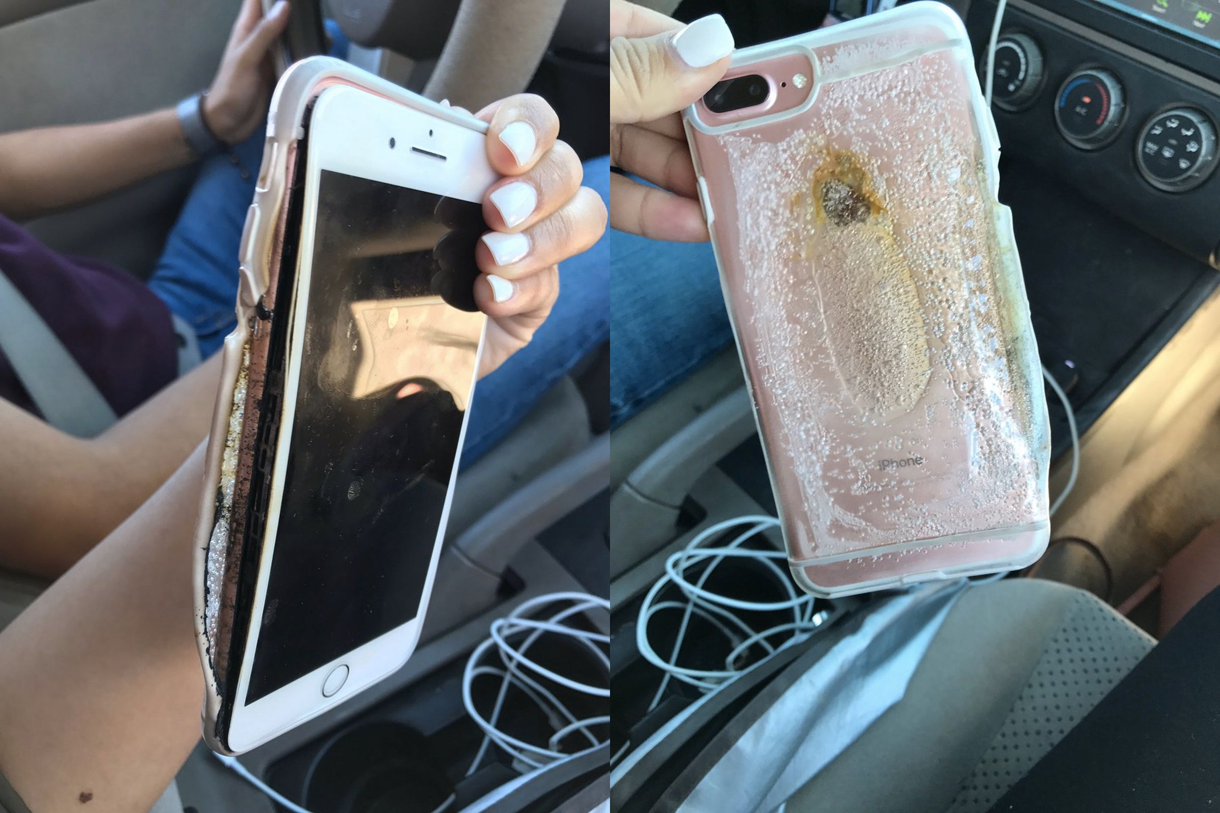 Photos showing the damage to the iPhone 7 Plus and its case. 