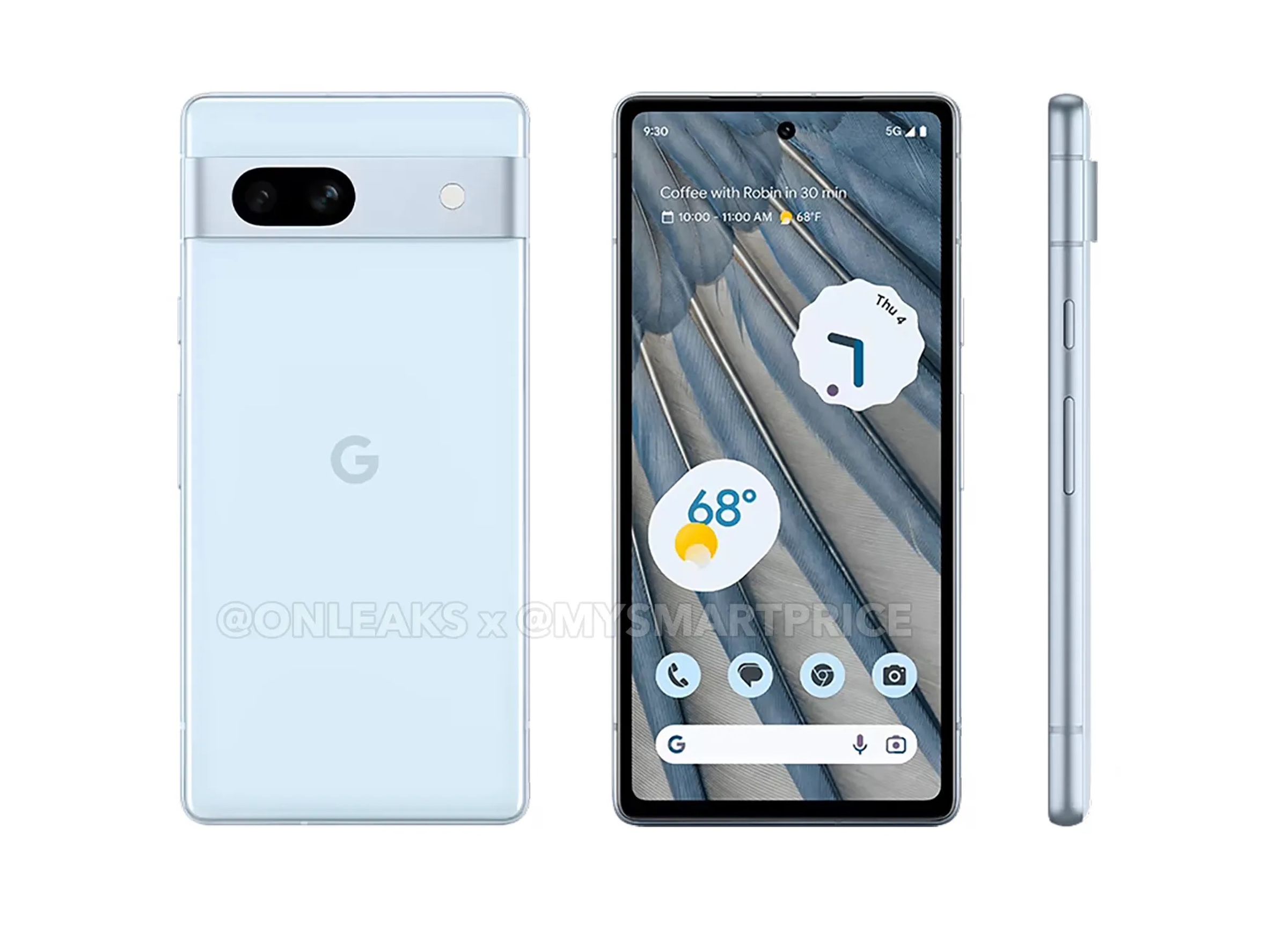 A marketing render of the blue Google Pixel 7A.