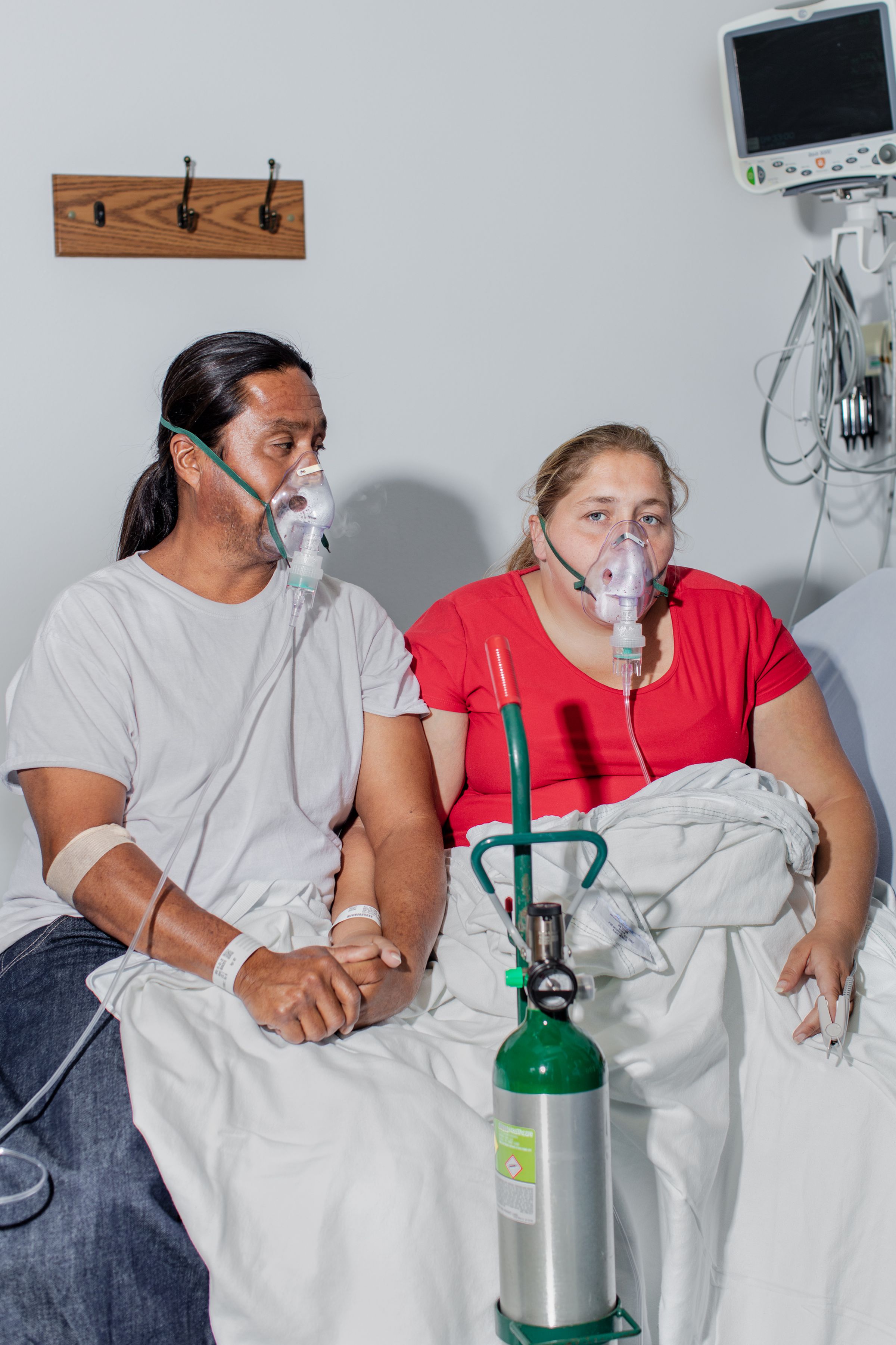 Ricardo and Kathryn Nigos receive nebulizer treatments in the ER of Pioneers Memorial Hospital in Brawley, California.