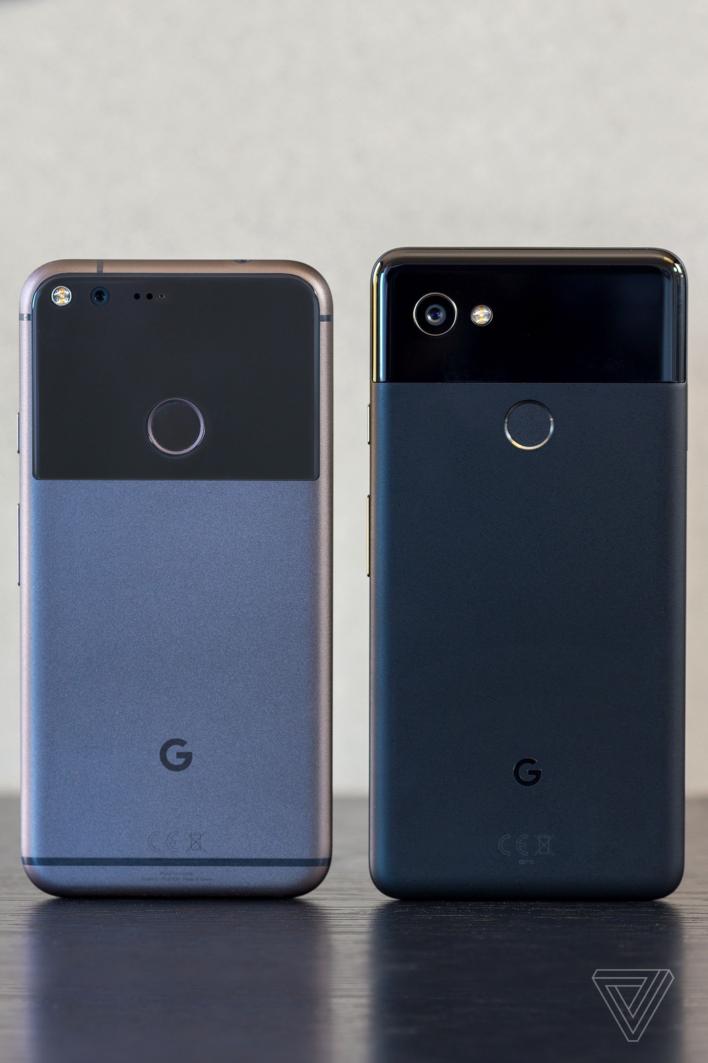 2016 Pixel XL (left) 2017 Pixel 2 XL (right).