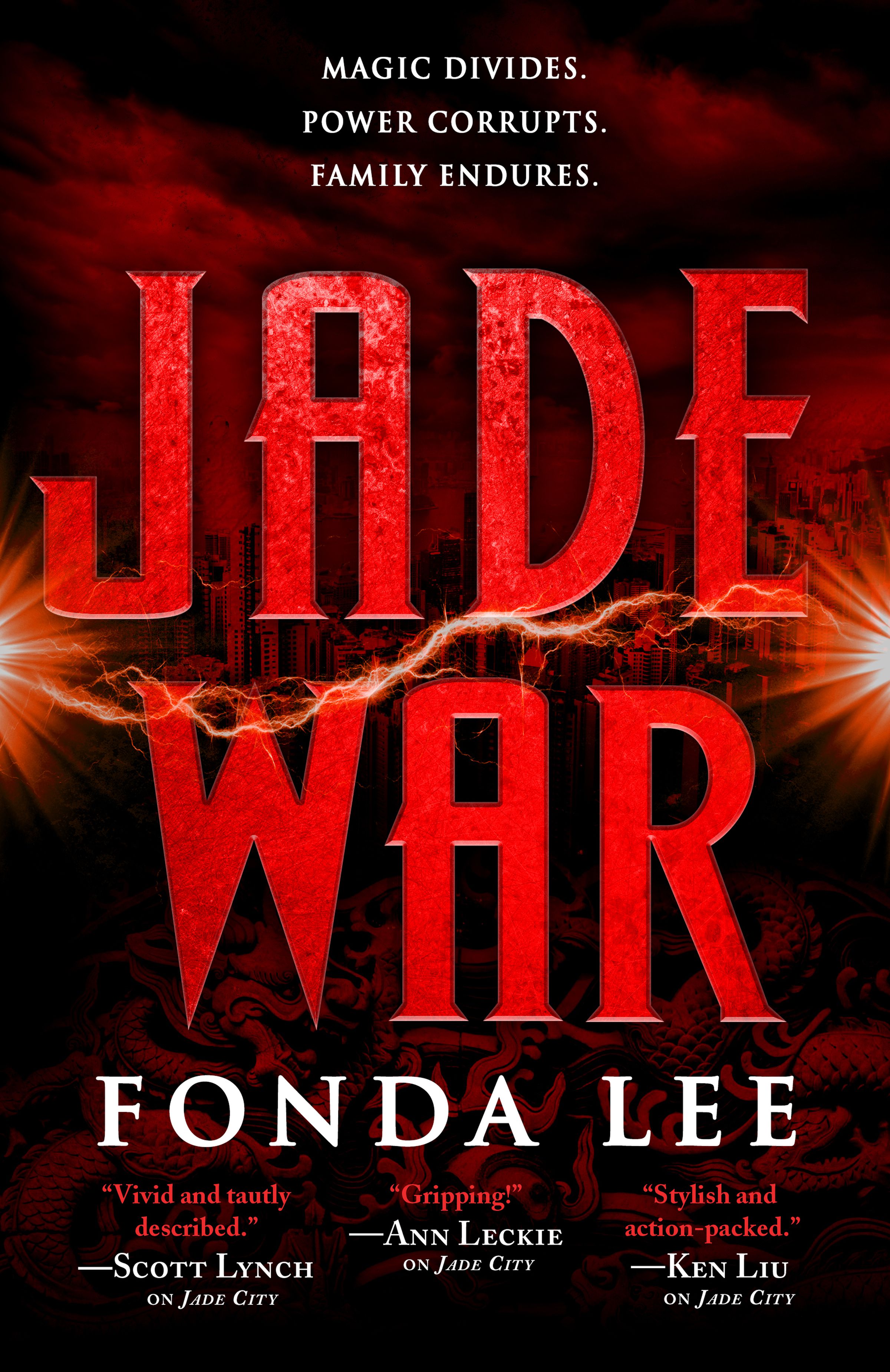 Red book cover with the words Jade War in red.