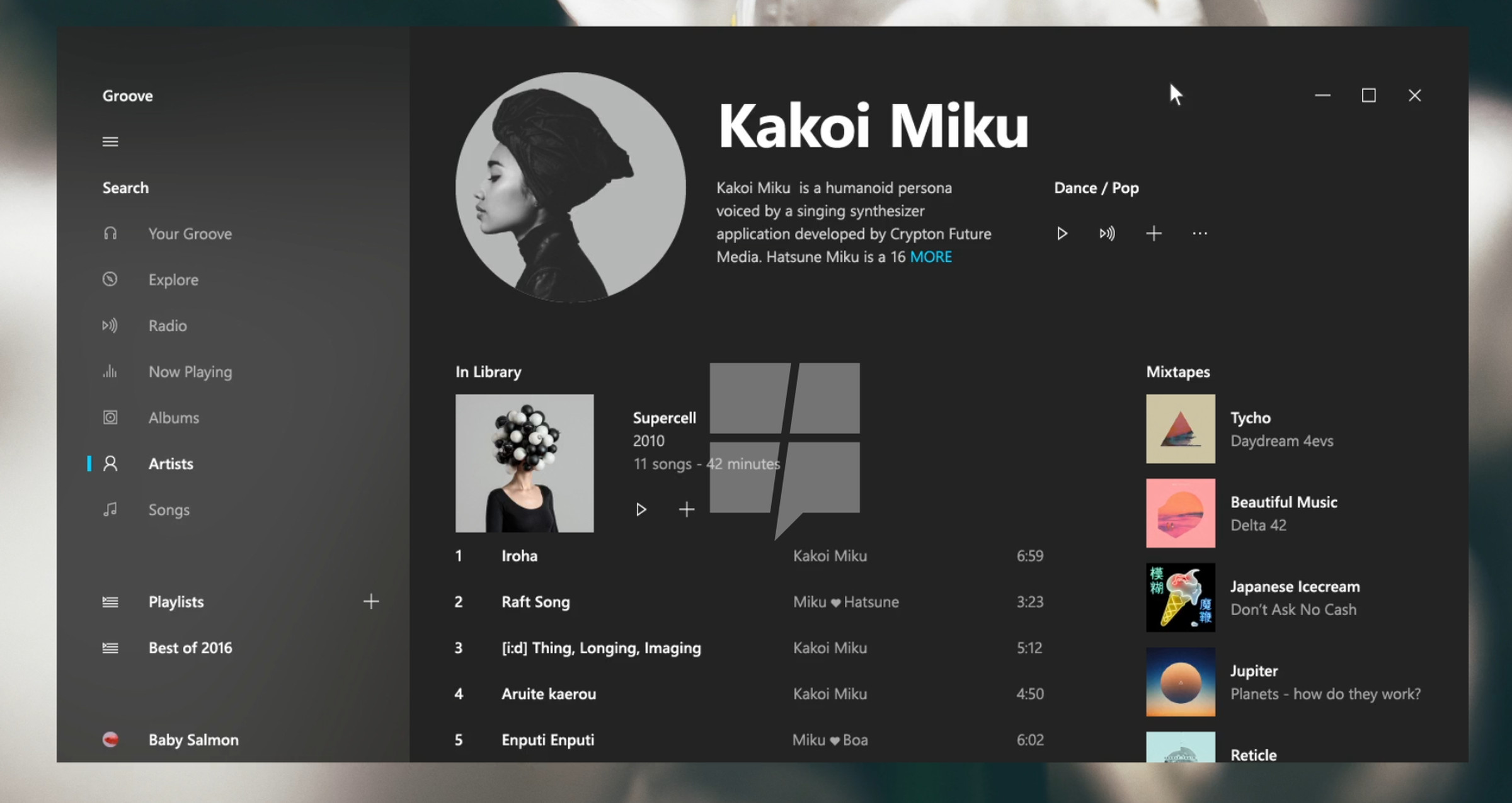 A concept of Groove Music with the Project Neon design