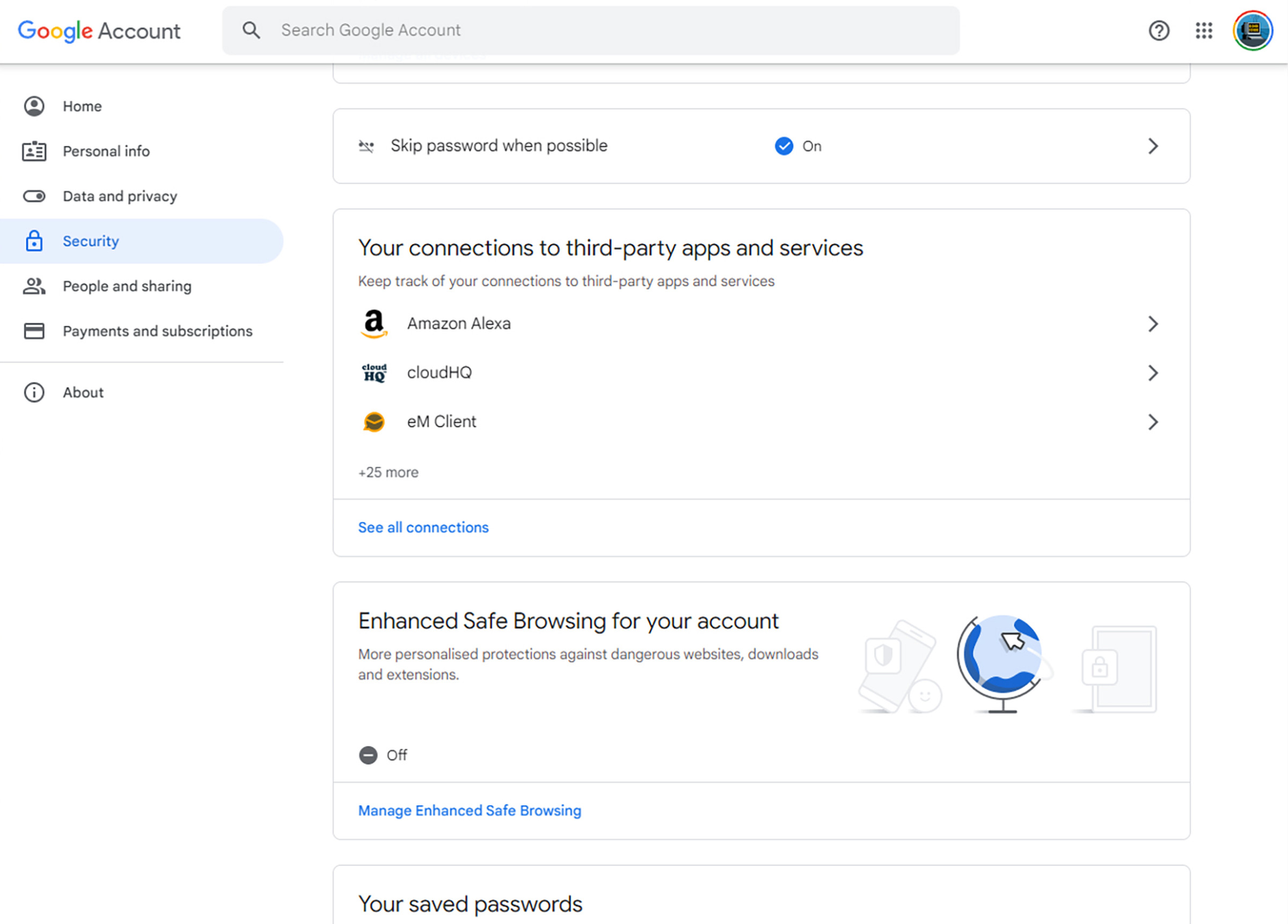 You can manage third-party apps and services from your Google account. 