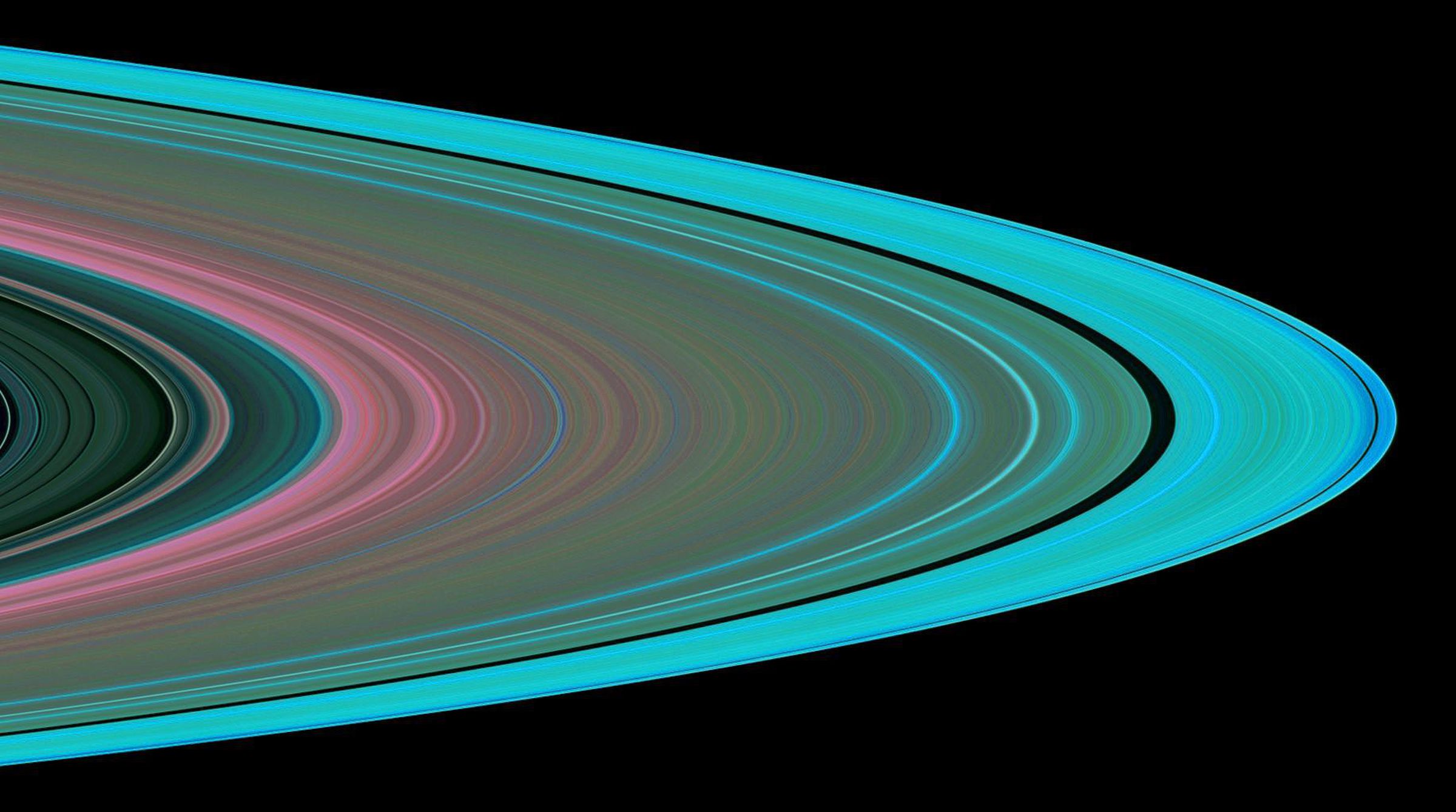 A colored image of Saturn’s rings, as seen from Cassini.