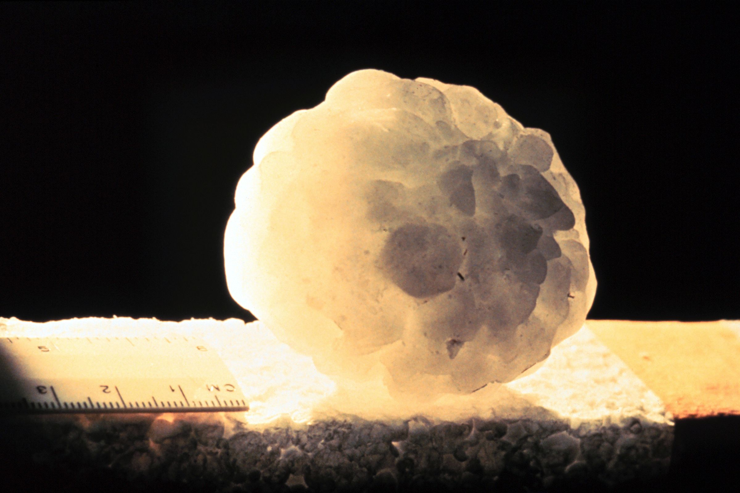 A hailstone 2.3 inches in diameter