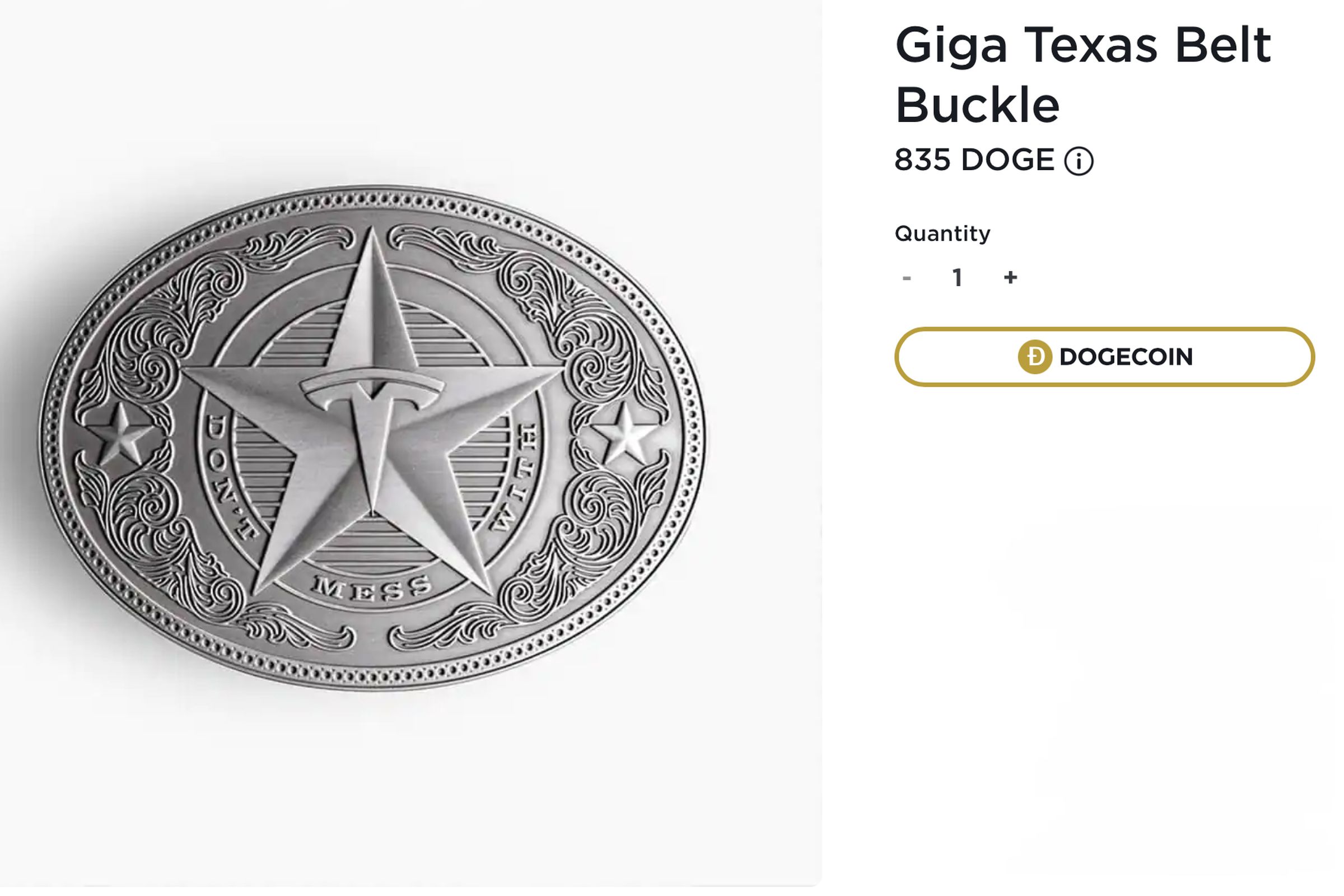 Giga Texas Belt Buckle now costs 835 DOGE.