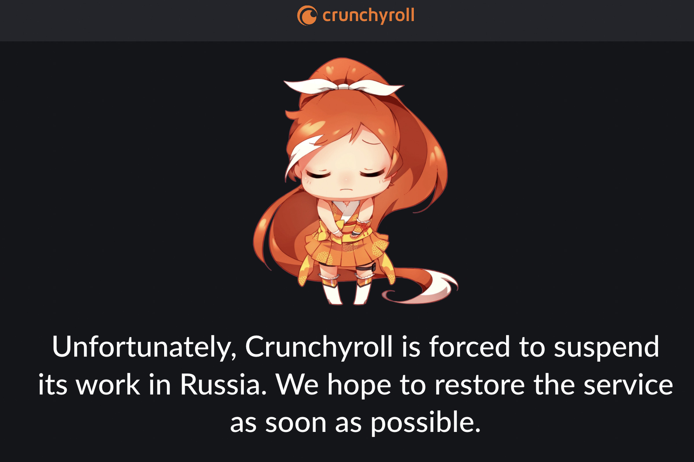 Crunchyroll’s Russian website has been temporarily shut down.