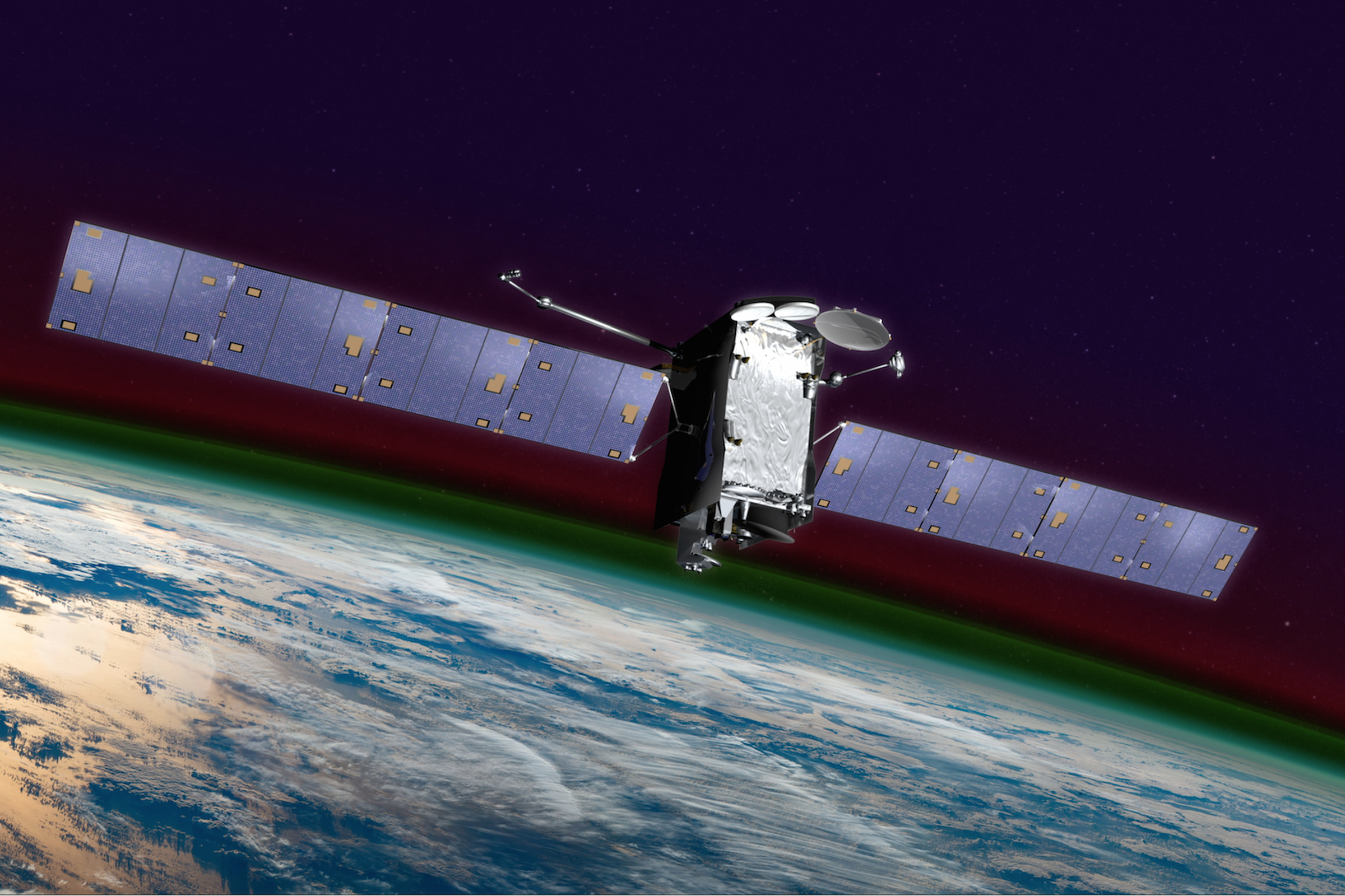 An artistic rendering of the SES-14 satellite, which will host NASA’s GOLD instrument