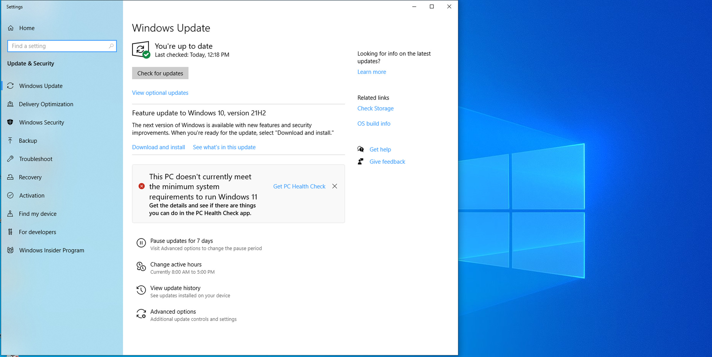 Screenshot of the Windows Update screen.