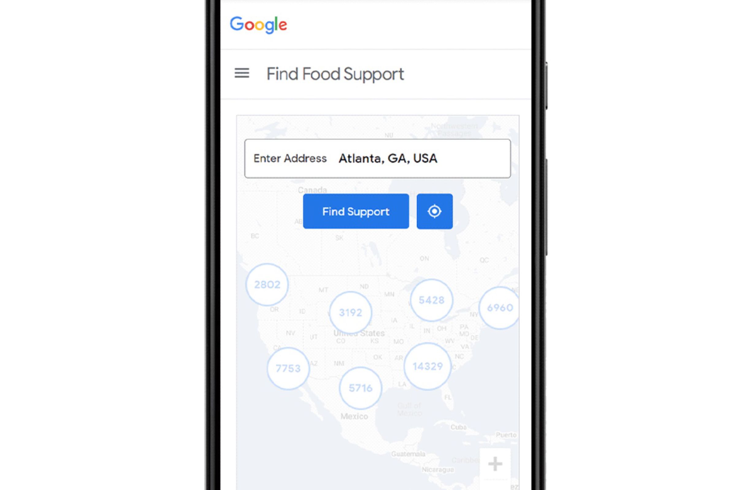 Google is working with non-profits to aggregate 90,000 locations with free food support across all 50 states .