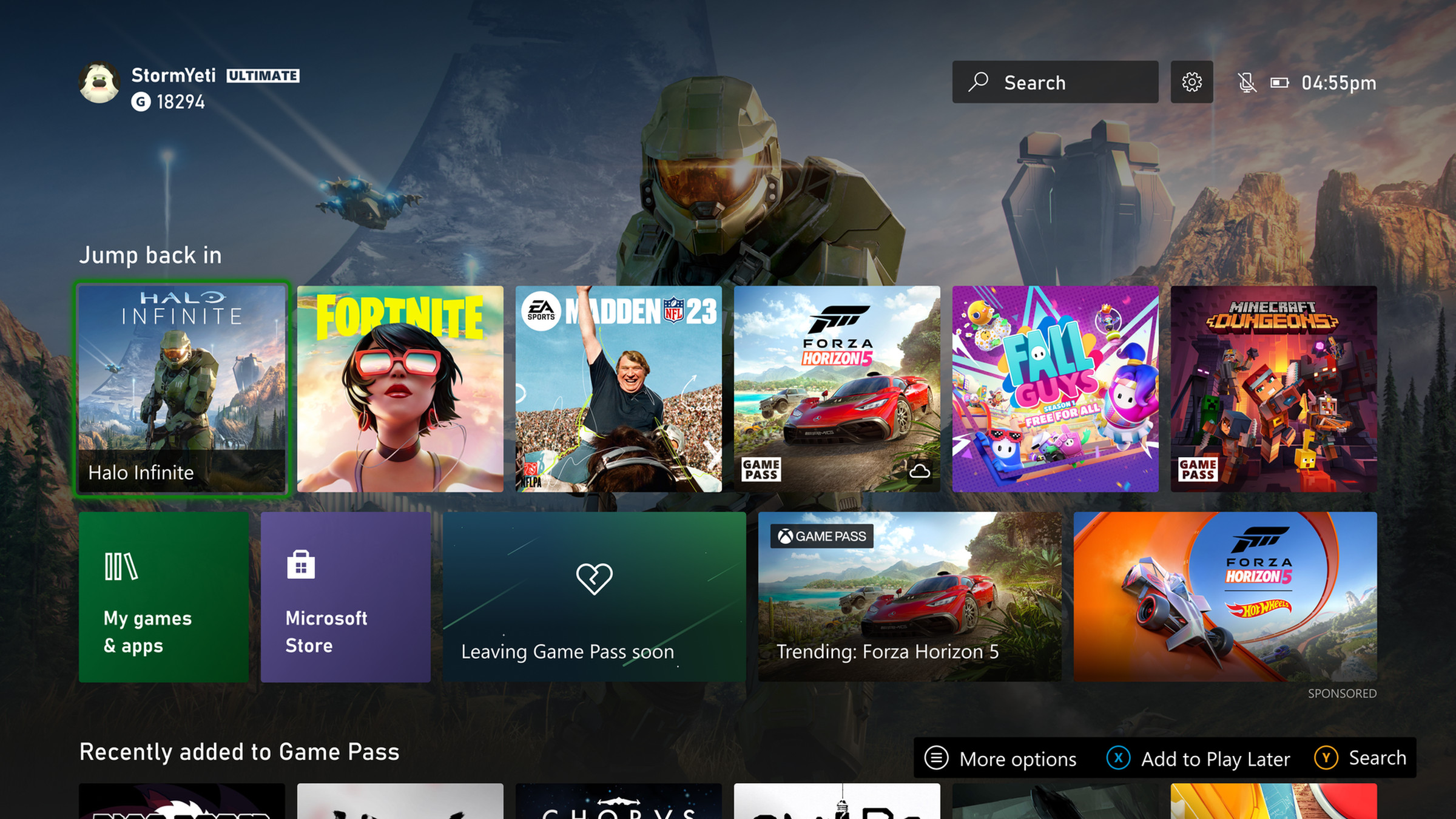 A screenshot of Microsoft’s changes to the Xbox Home dashboard UI