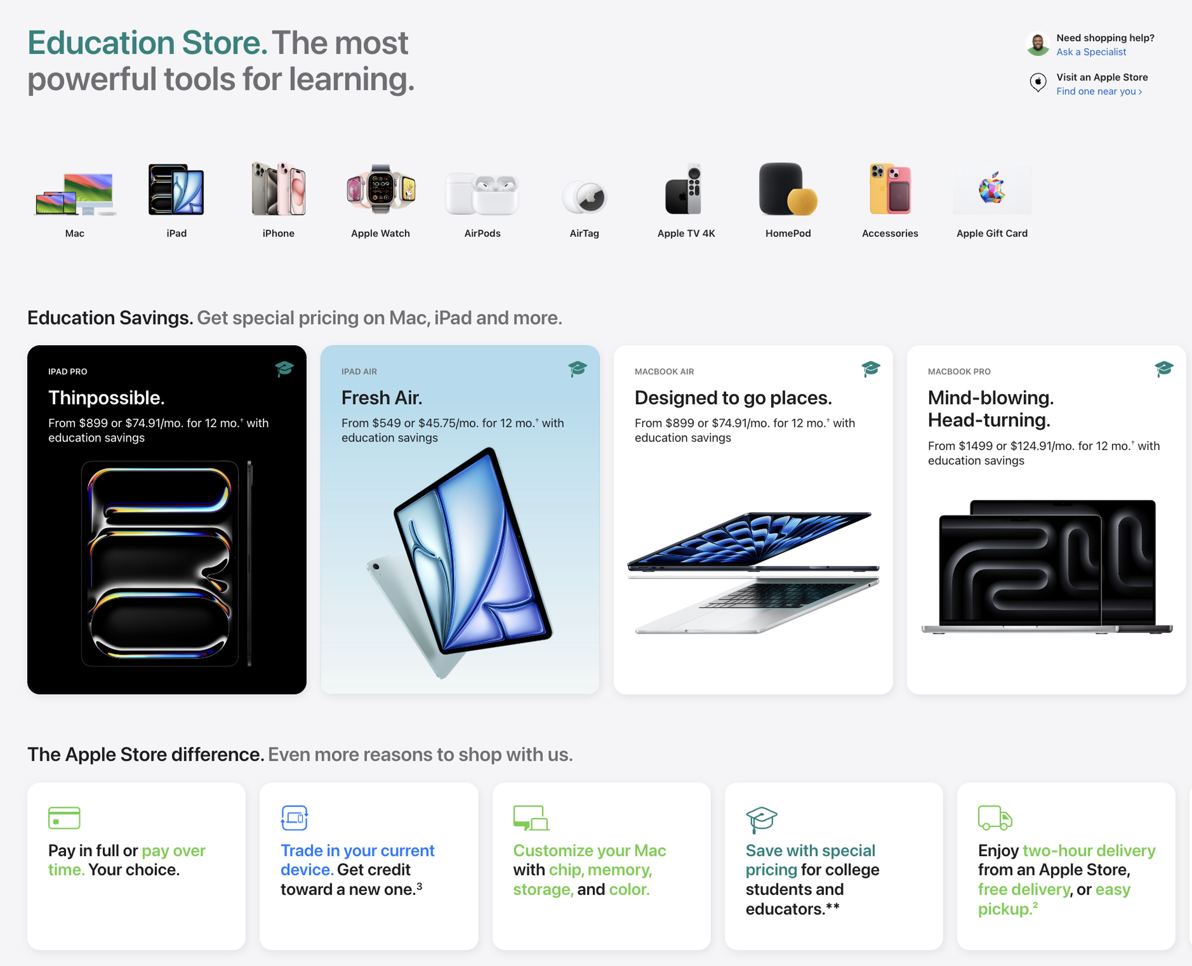 A screenshot of the Apple Education Store.
