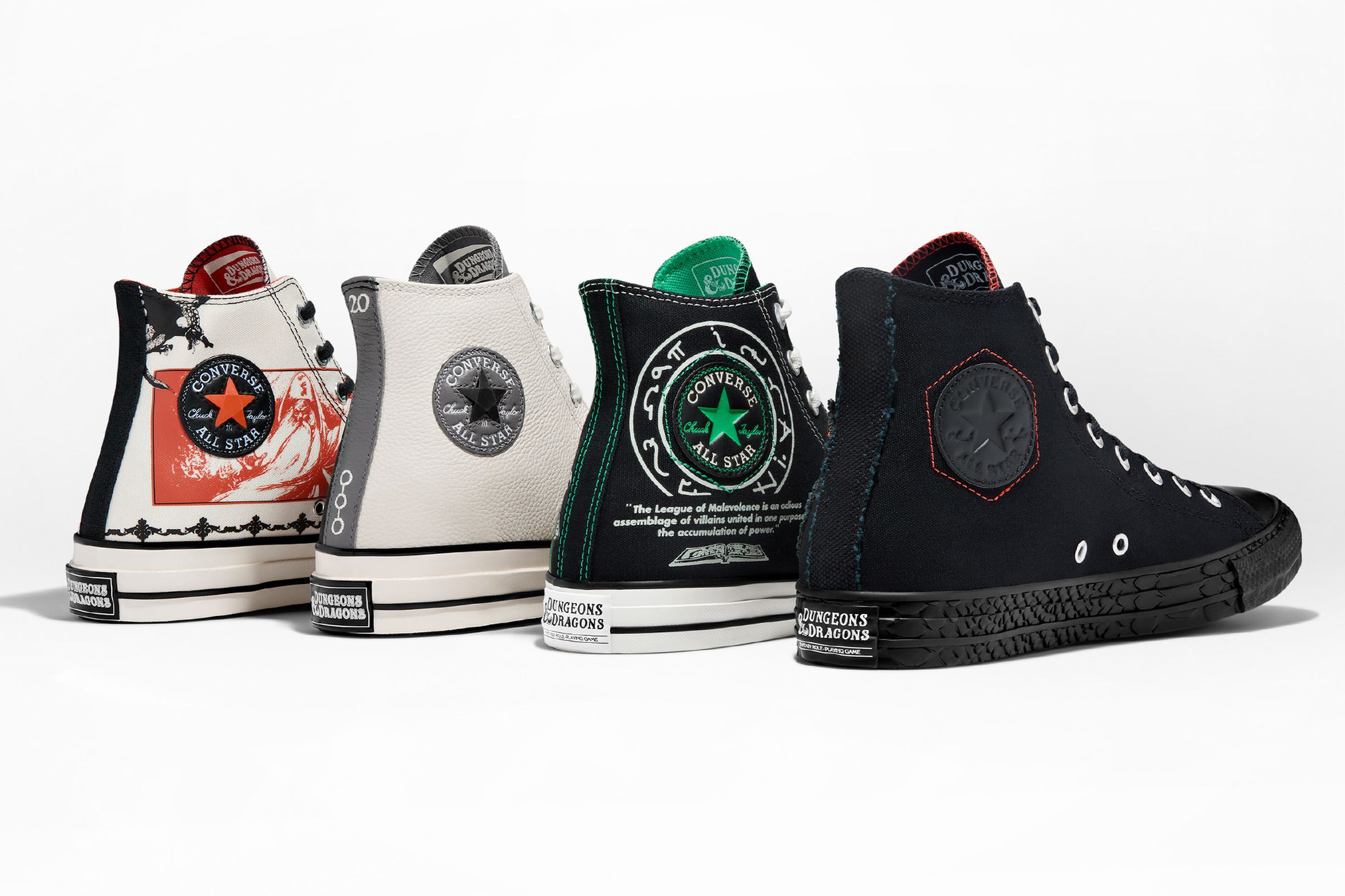 The lineup of D&amp;D-themed Converse sneakers.