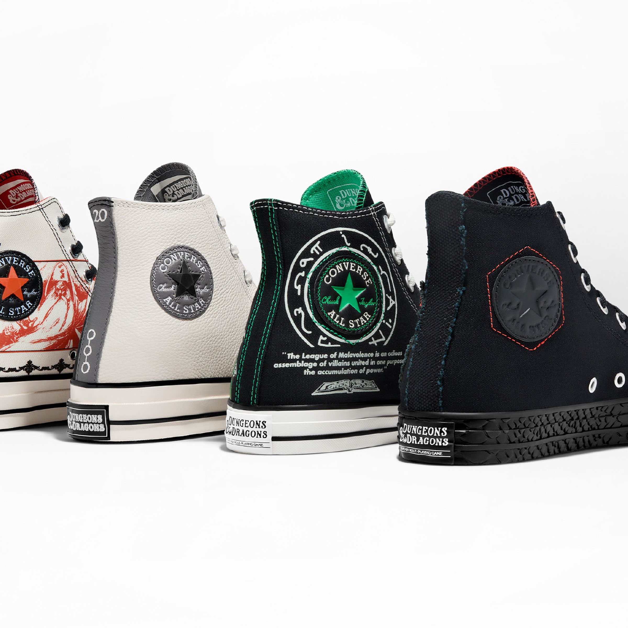 The lineup of D&amp;D-themed Converse sneakers.
