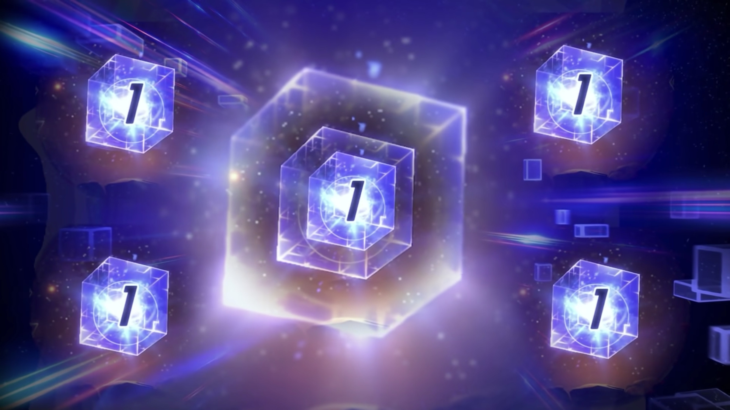Schermata del video Marvel Snap con diversi cubi cosmici cangianti e trasparenti
