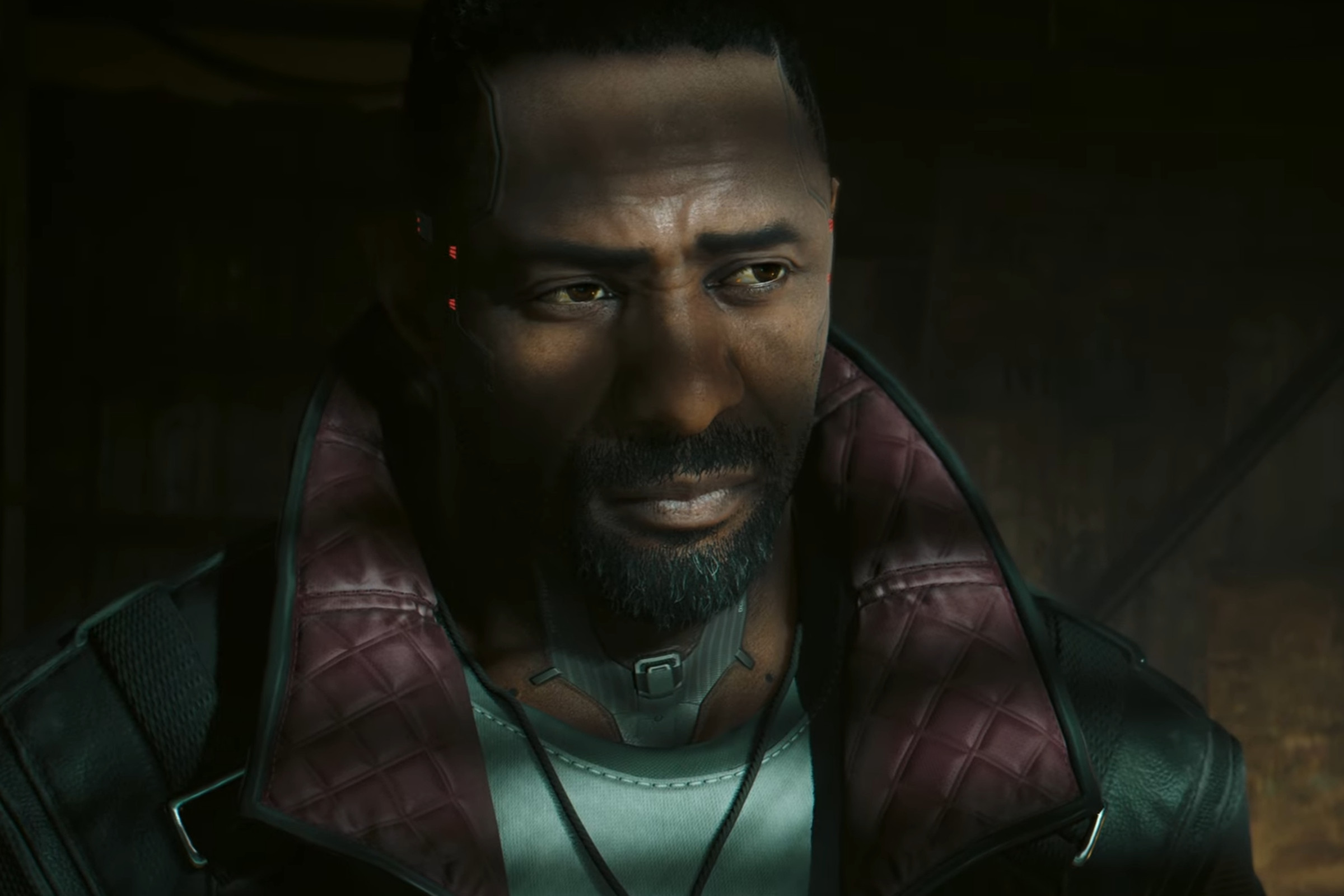 A screenshot of Idris Elba in Cyberpunk 2077: Phantom Liberty.