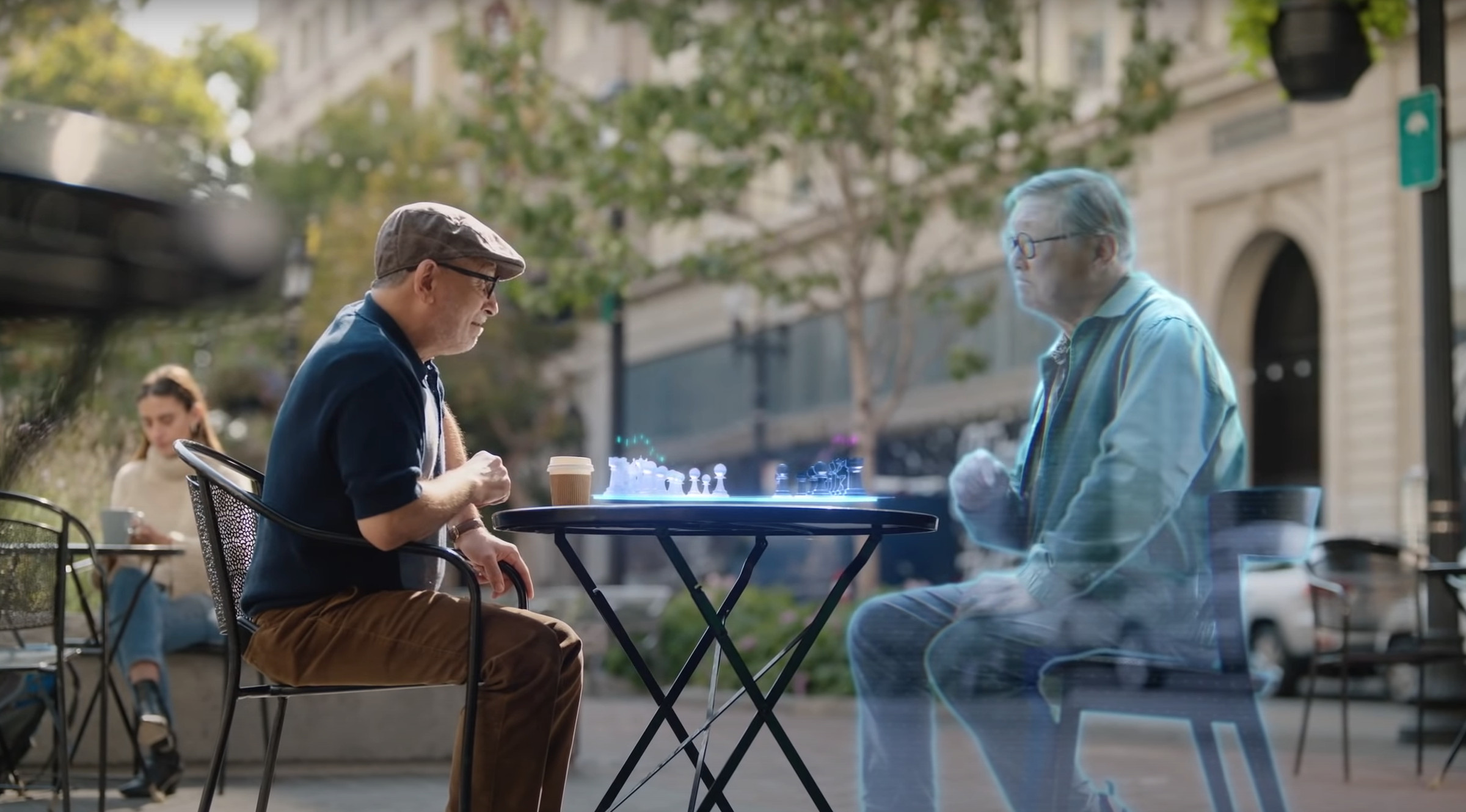 A demo illustrates how Meta imagines AR glasses could work to let someone play chess with a hologram.