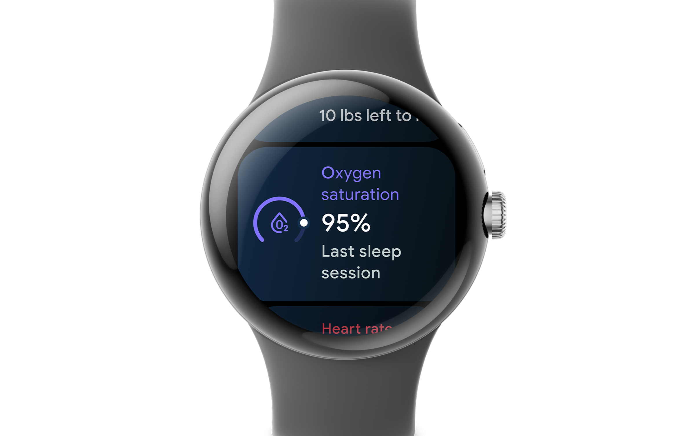 Pixel Watch render showing oxygen saturation metric