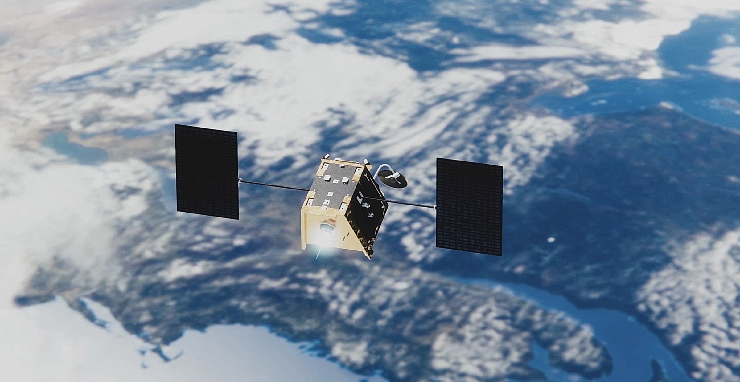 An artistic rendering of one of OneWeb’s satellites in orbit.