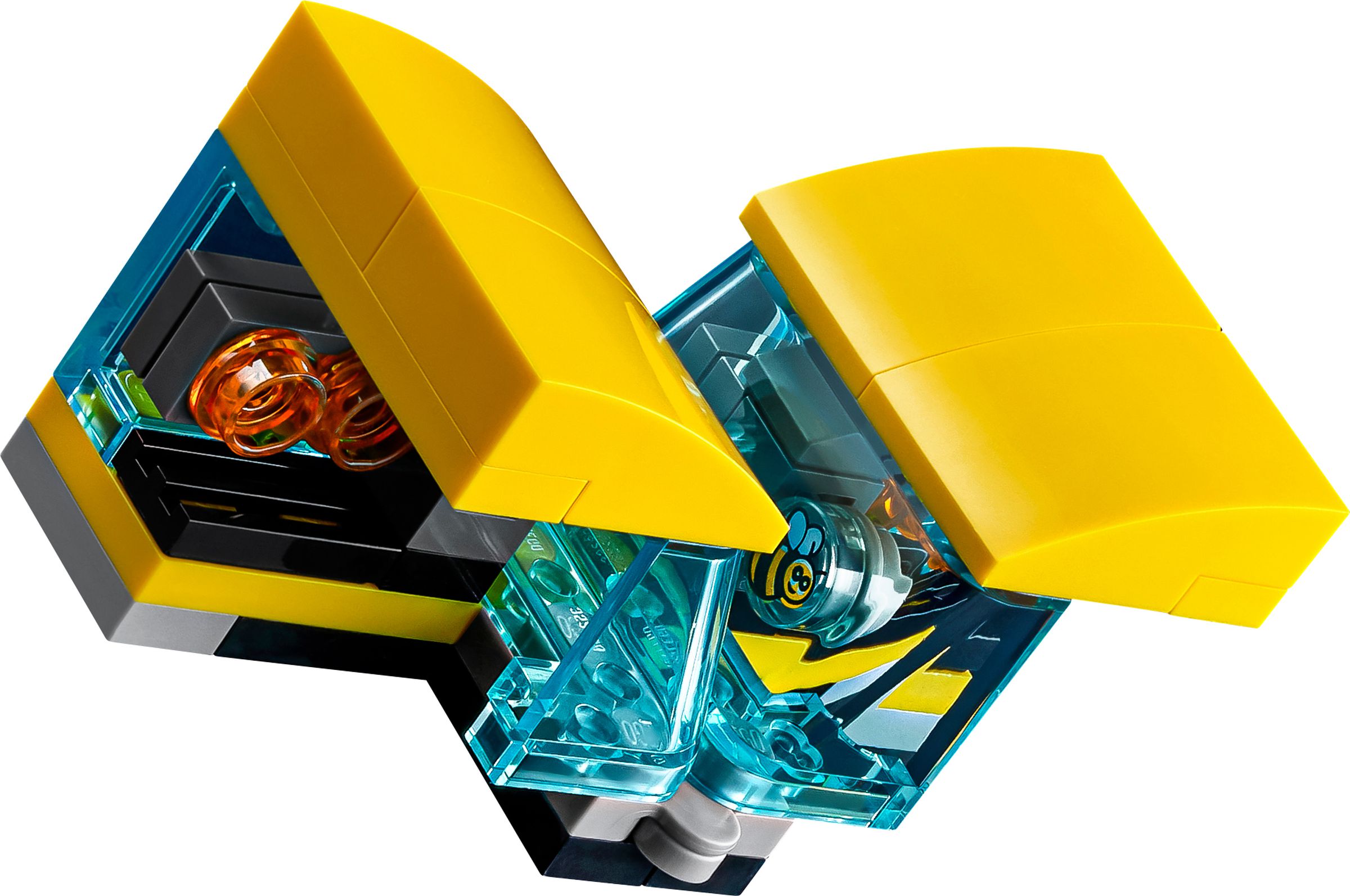 A close-up of Lego Bumblebee’s windshield transformed into a jetpack.